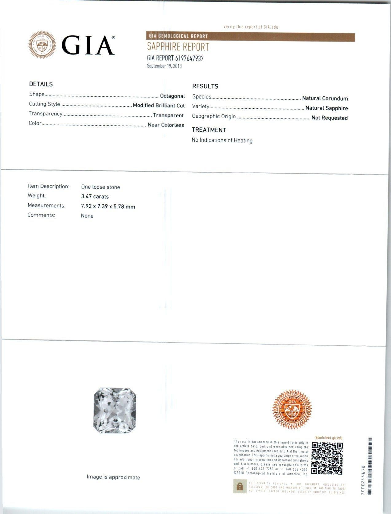 Peter Suchy GIA Certified 3.47 Carat Sapphire Diamond Platinum Engagement Ring 2