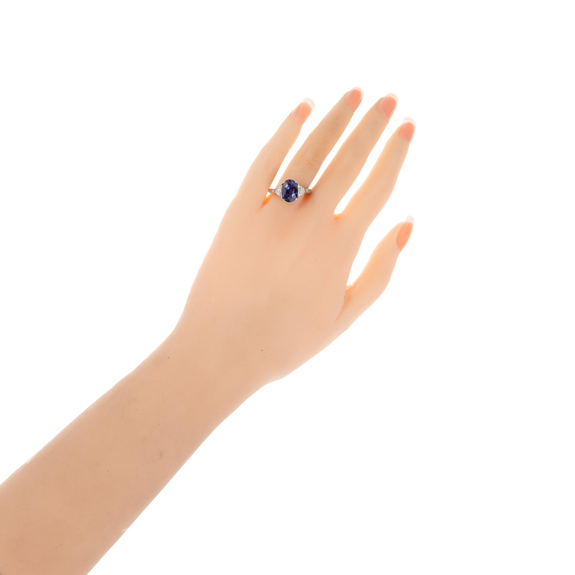 Women's Peter Suchy GIA 3.48 Carat Sapphire Diamond Platinum Three-Stone Engagement Ring For Sale