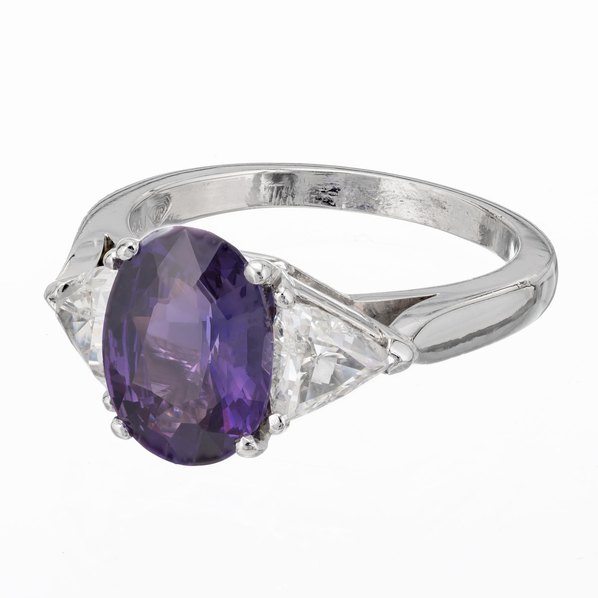 Peter Suchy GIA 3.48 Carat Sapphire Diamond Platinum Three-Stone Engagement Ring For Sale 1