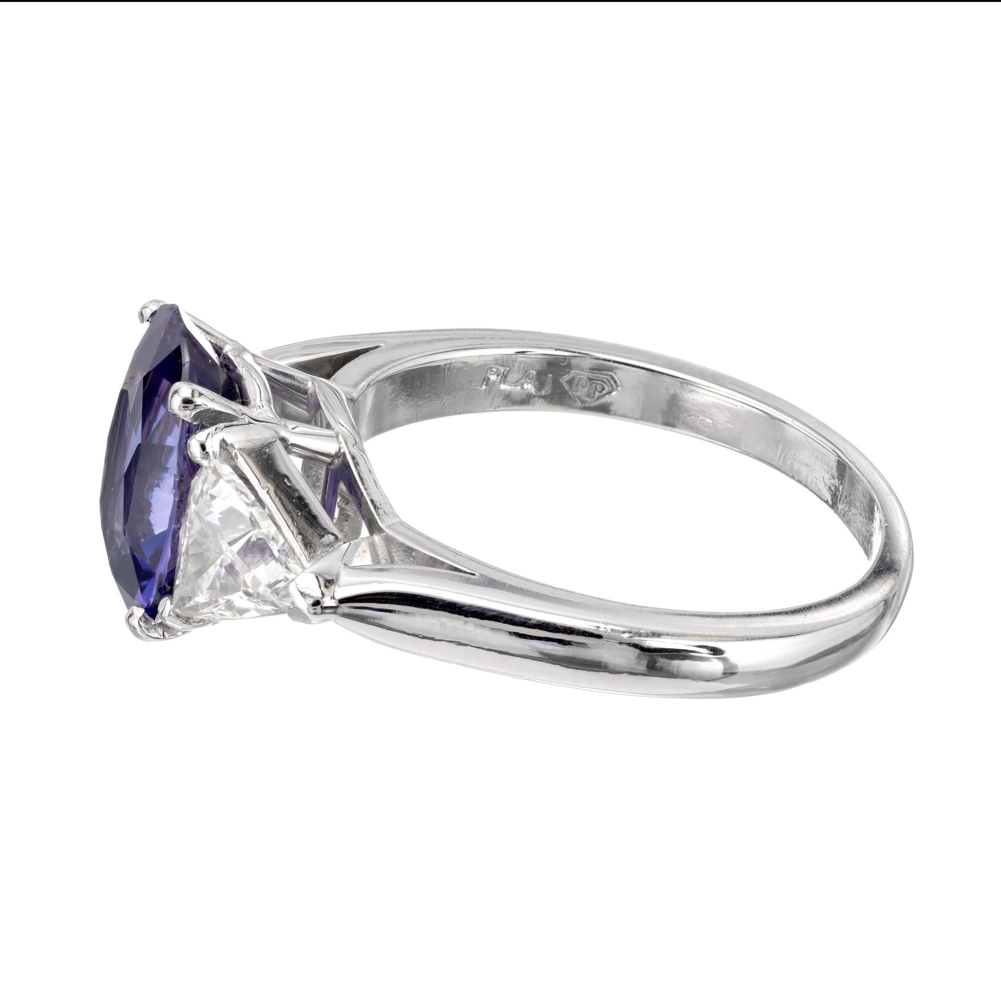 Peter Suchy GIA 3.48 Carat Sapphire Diamond Platinum Three-Stone Engagement Ring For Sale 2