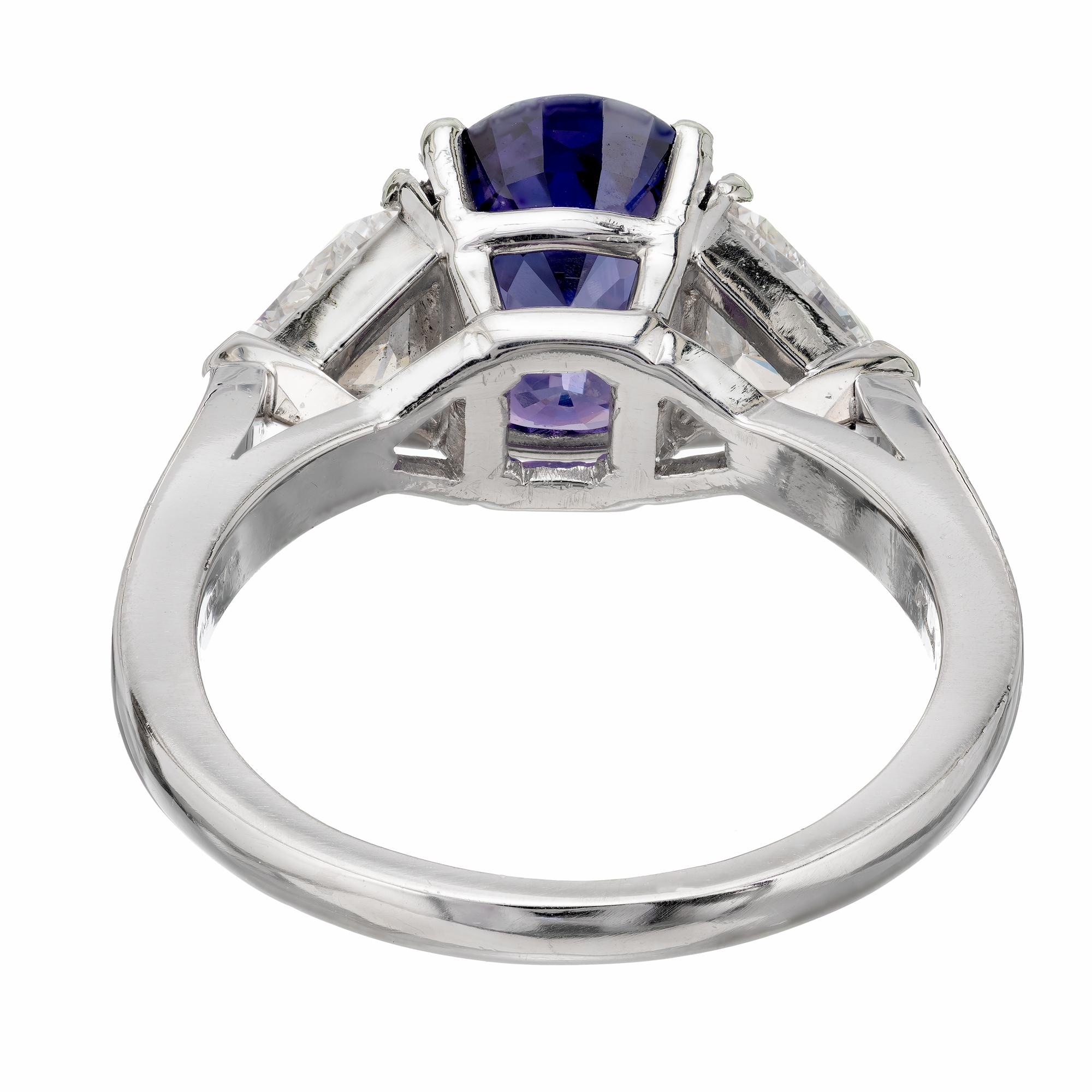 Peter Suchy GIA 3.48 Carat Sapphire Diamond Platinum Three-Stone Engagement Ring For Sale 3