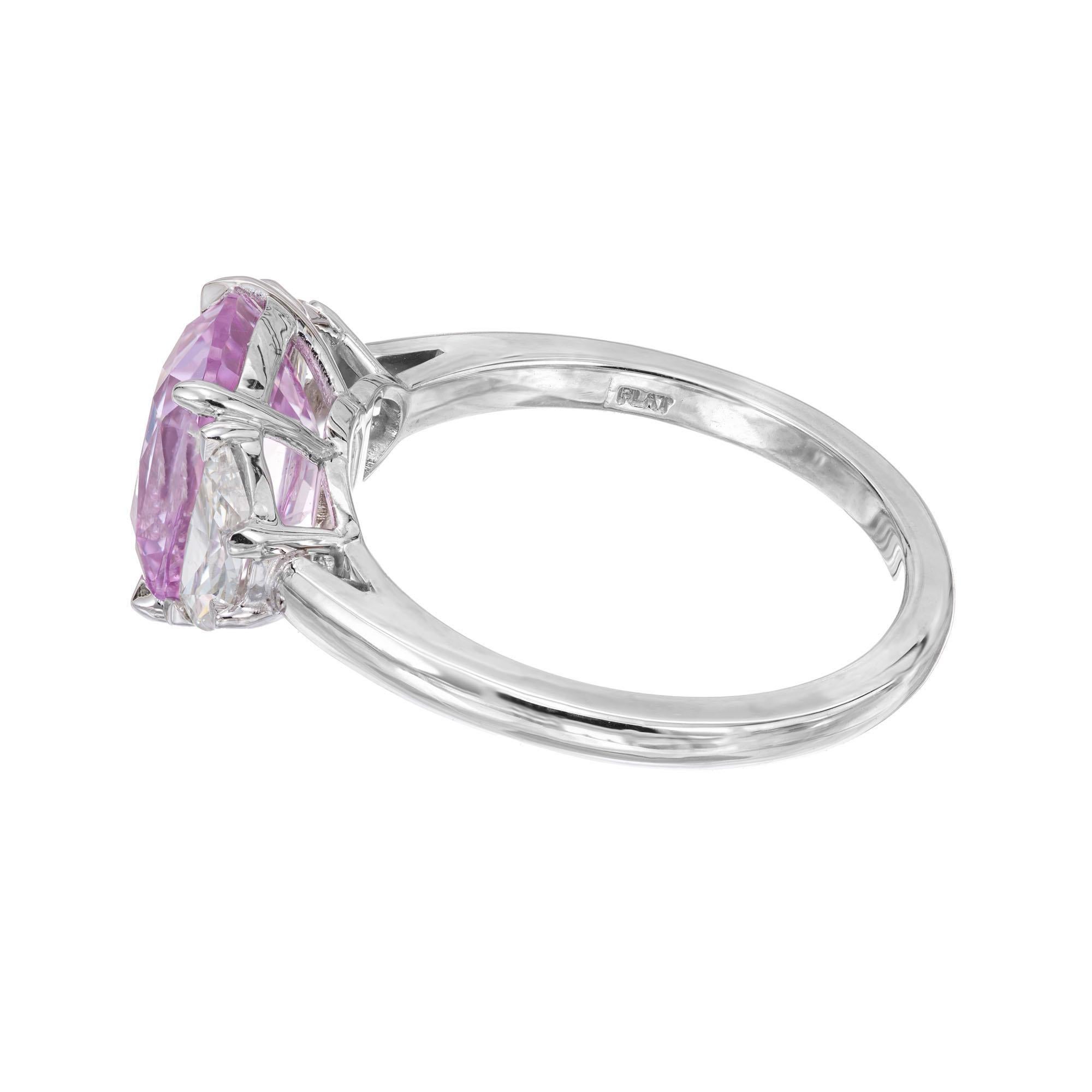 Peter Suchy GIA 3.50 Carat Cushion Cut Pink Sapphire Diamond Platinum Ring In New Condition In Stamford, CT