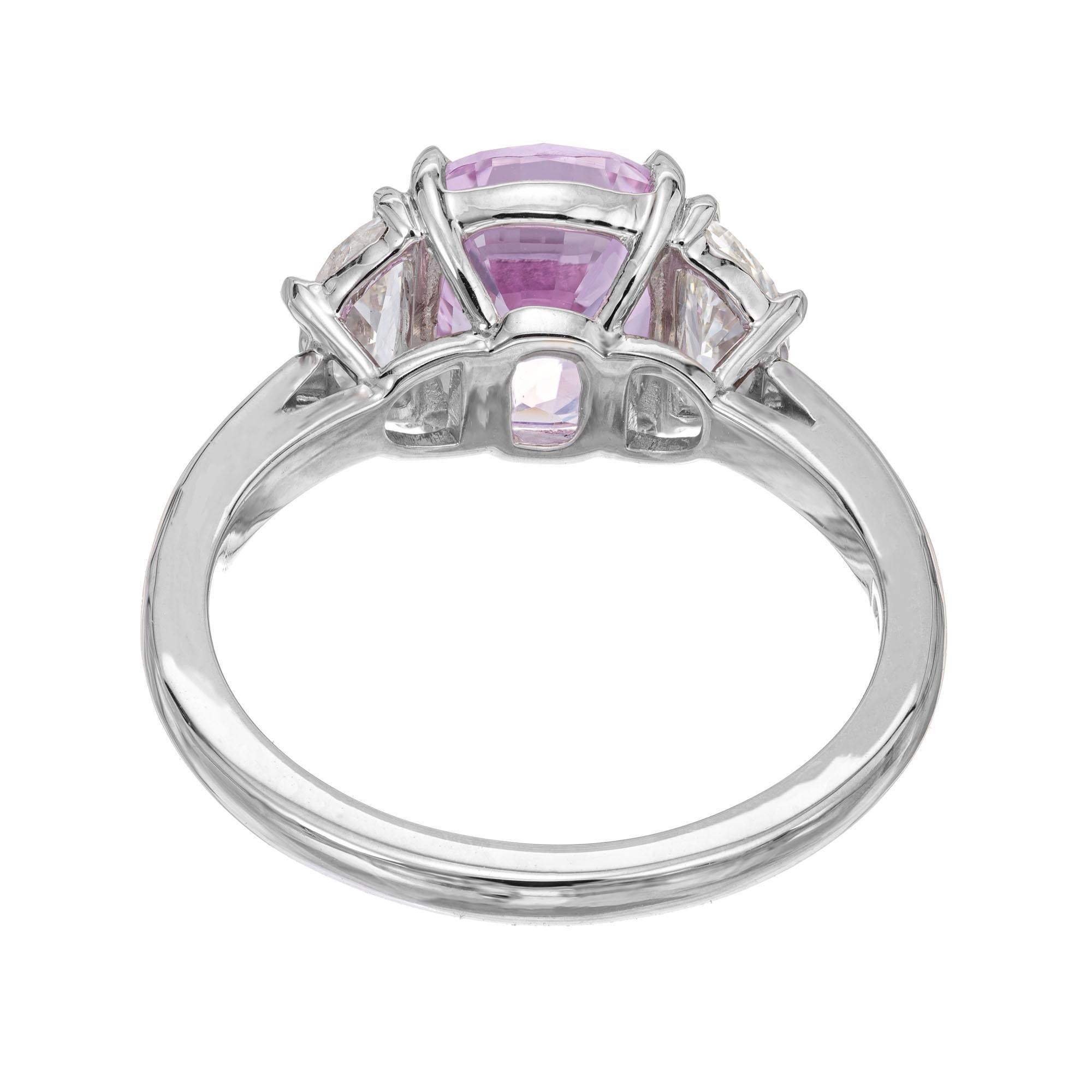 Women's Peter Suchy GIA 3.50 Carat Cushion Cut Pink Sapphire Diamond Platinum Ring
