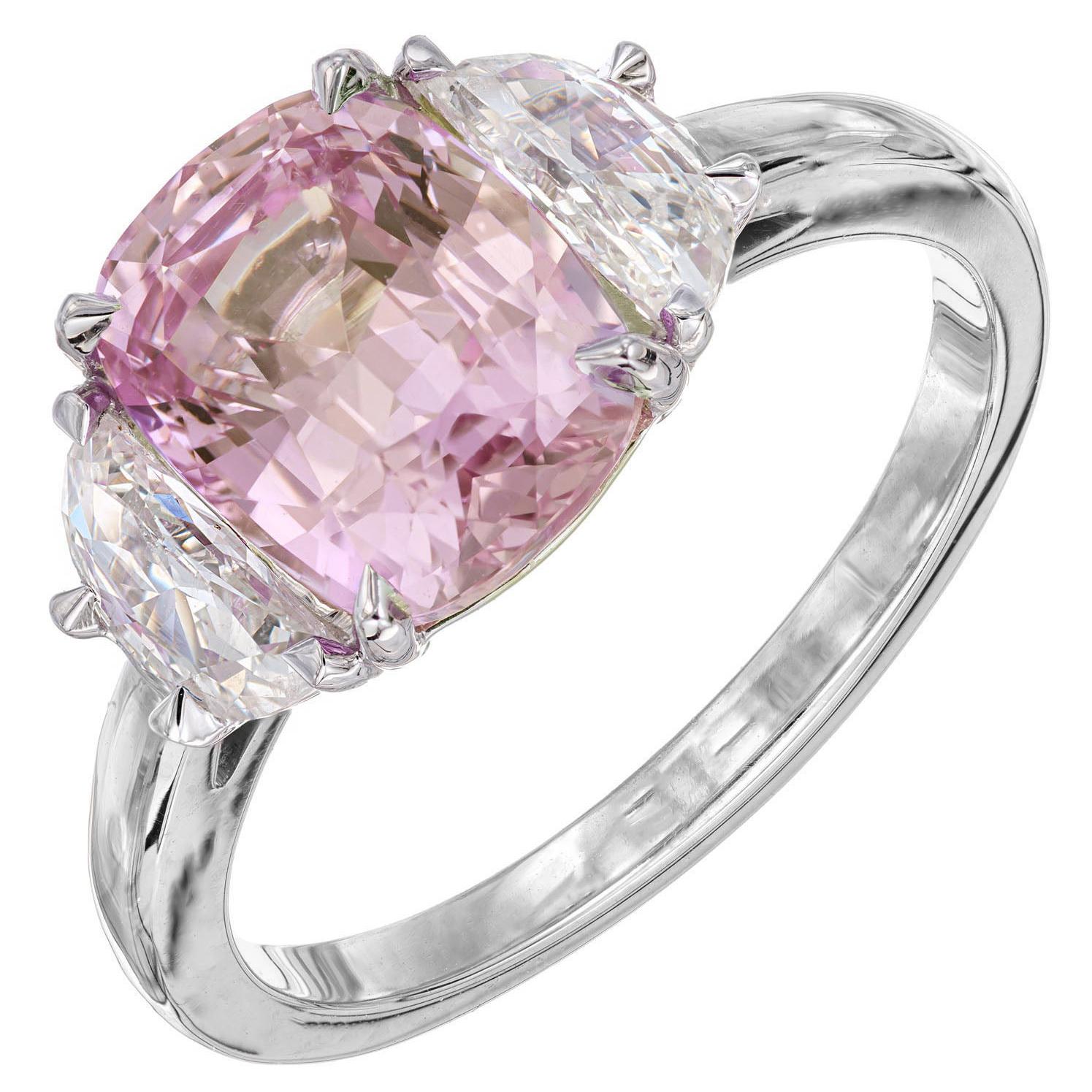 Peter Suchy GIA 3.50 Carat Cushion Cut Pink Sapphire Diamond Platinum Ring