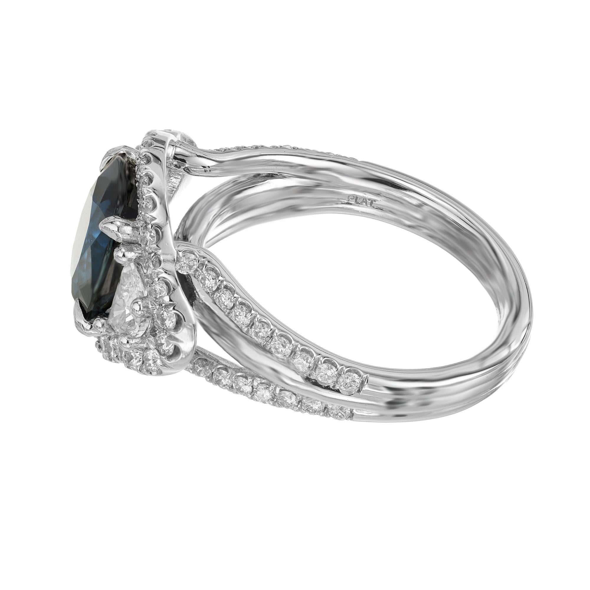 Peter Suchy Bague de halo en platine certifiée GIA avec saphir et diamant de 3,50 carats Pour femmes en vente