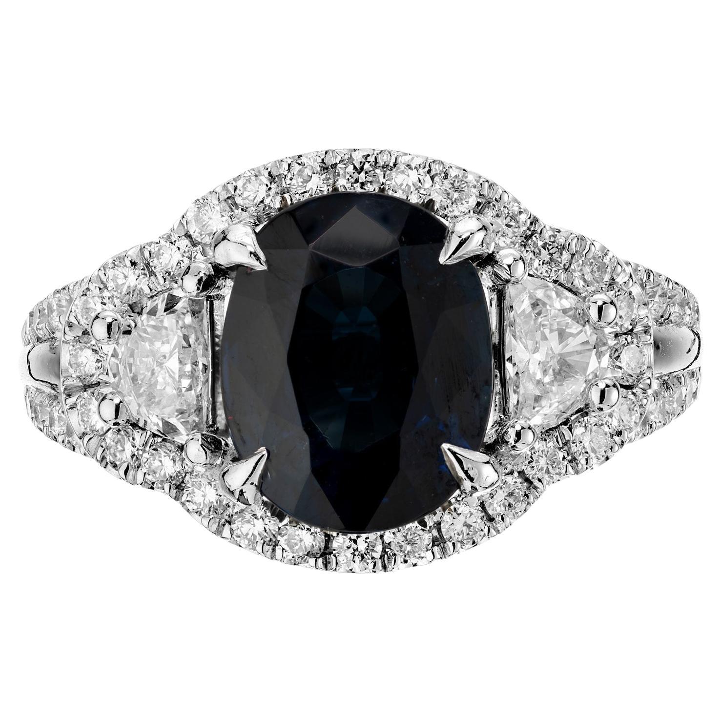 Peter Suchy Bague de halo en platine certifiée GIA avec saphir et diamant de 3,50 carats en vente