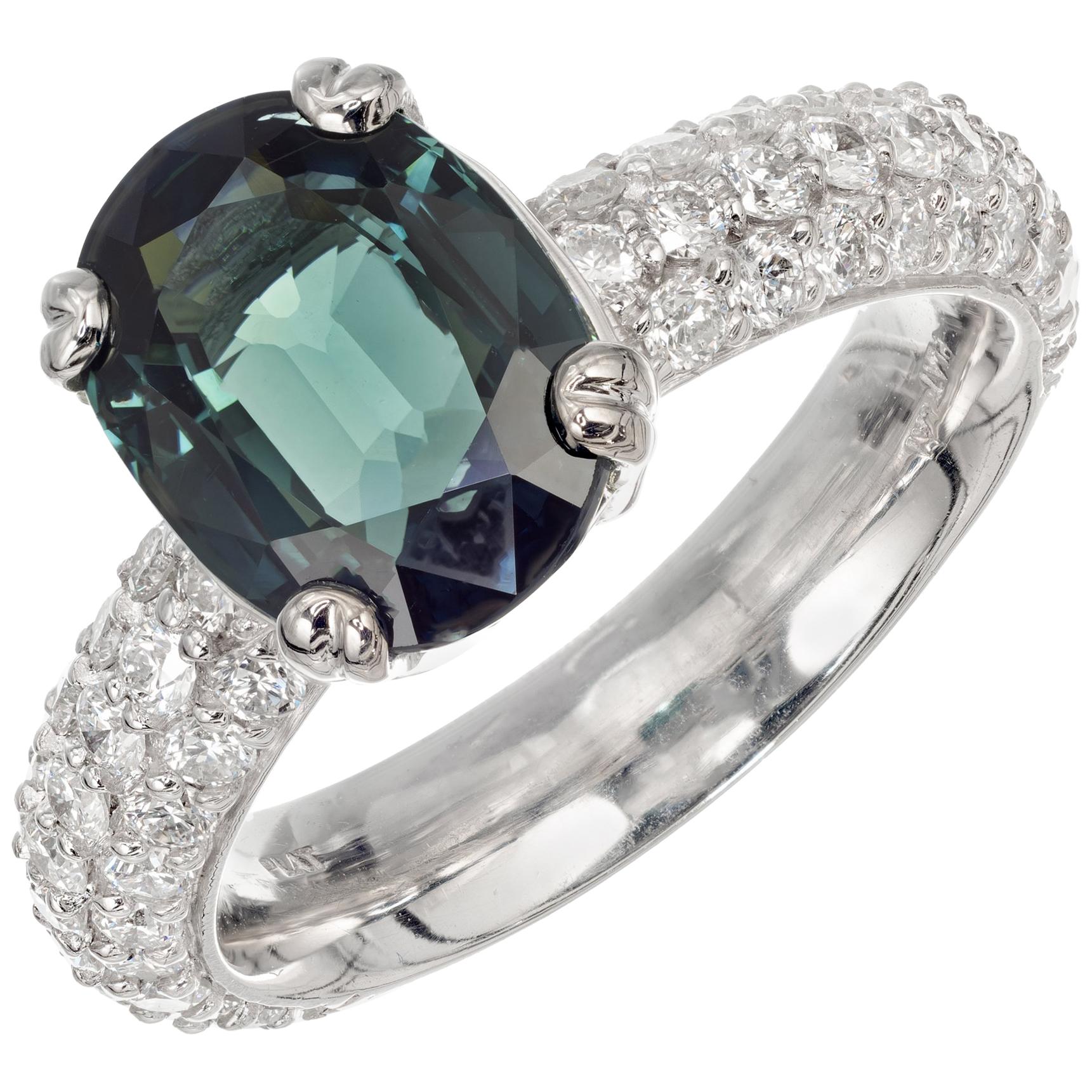Peter Suchy Anillo de compromiso de platino con zafiro y diamante de 3.52 quilates certificado por el GIA