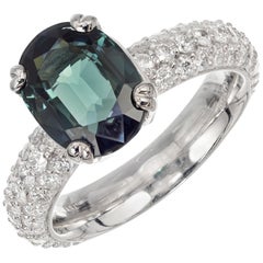 Peter Suchy Anillo de compromiso de platino con zafiro y diamante de 3.52 quilates certificado por el GIA