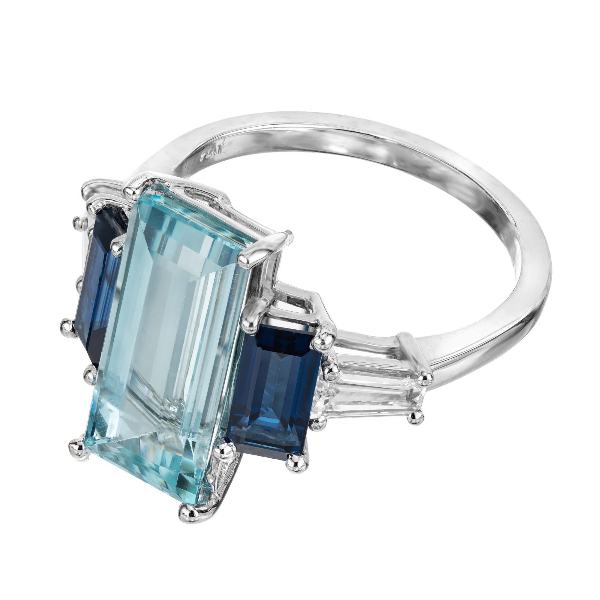 Peter Suchy GIA zertifiziert 3,53 Karat Blauer Saphir Aqua Diamant Platin Ring (Smaragdschliff) im Angebot