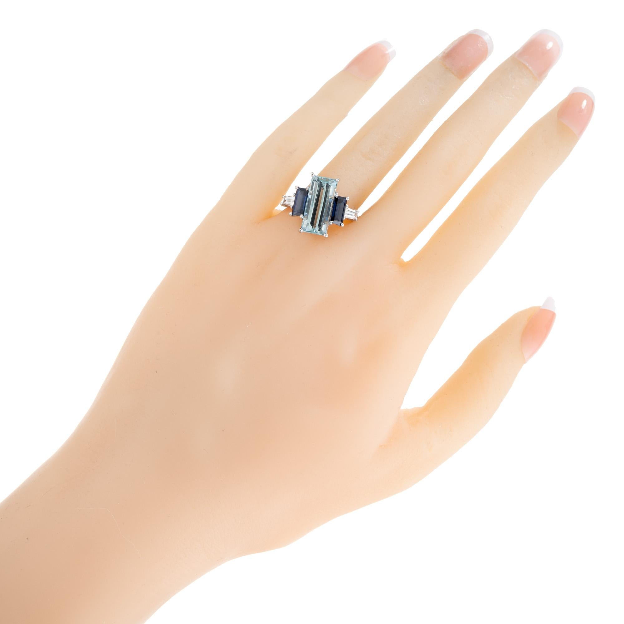 Peter Suchy GIA Certified 3.53 Carat Blue Sapphire Aqua Diamond Platinum Ring For Sale 3