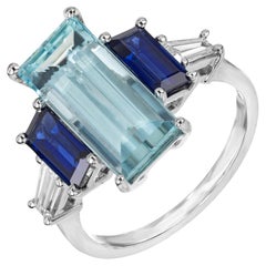 Peter Suchy GIA Certified 3.53 Carat Blue Sapphire Aqua Diamond Platinum Ring