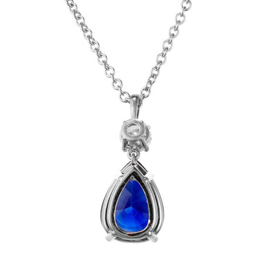 Pear Cut Peter Suchy GIA Certified 3.59 Carat Sapphire Diamond Gold Pendant Necklace