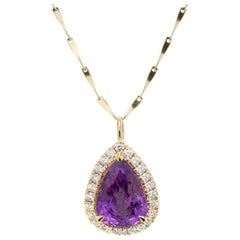 Peter Suchy GIA Certified 3.74 Carat Sapphire Diamond Gold Pendant Necklace
