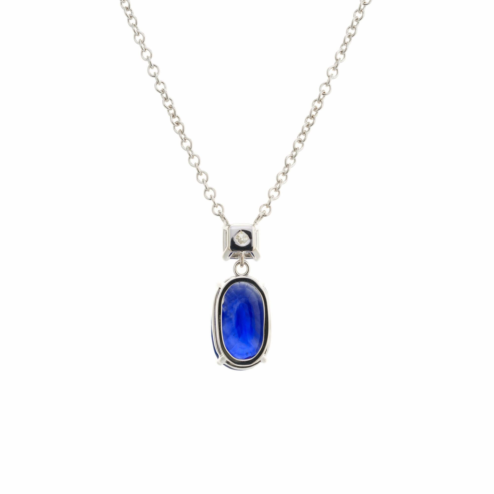 Oval Cut Peter Suchy GIA Certified 3.82 Carat Blue Sapphire Diamond Gold Pendant Necklace For Sale