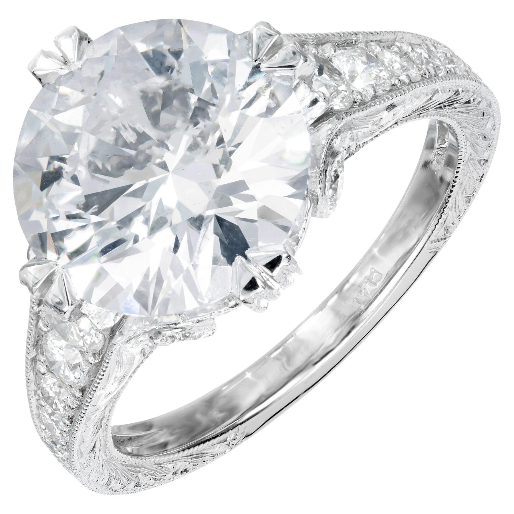 Bague de fiançailles Peter Suchy en platine avec diamant de 4.10 carat certifié par le GIA