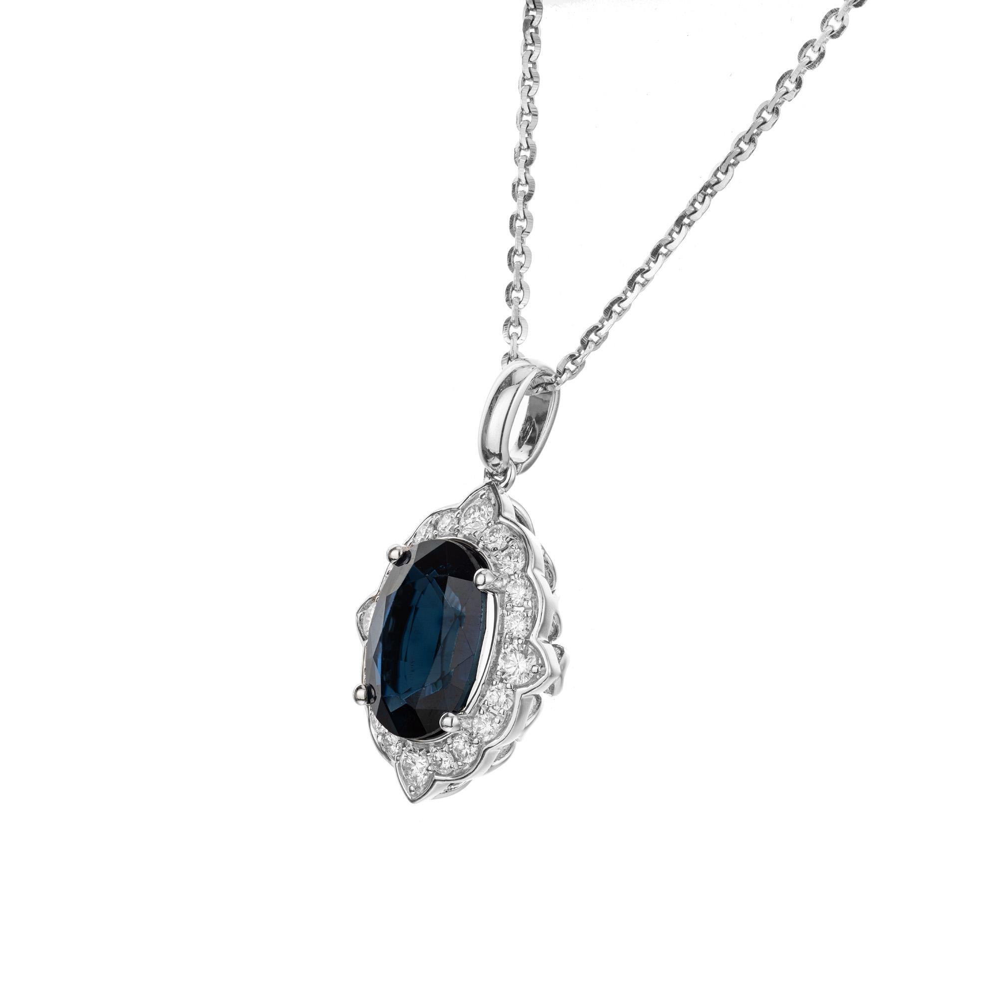 Oval Cut Peter Suchy GIA Certified 4.16 Carat Sapphire Diamond Gold Pendant Necklace For Sale