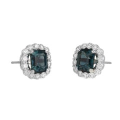 Peter Suchy GIA Certified 4.17 Carat Sapphire Diamond Halo White Gold Earrings