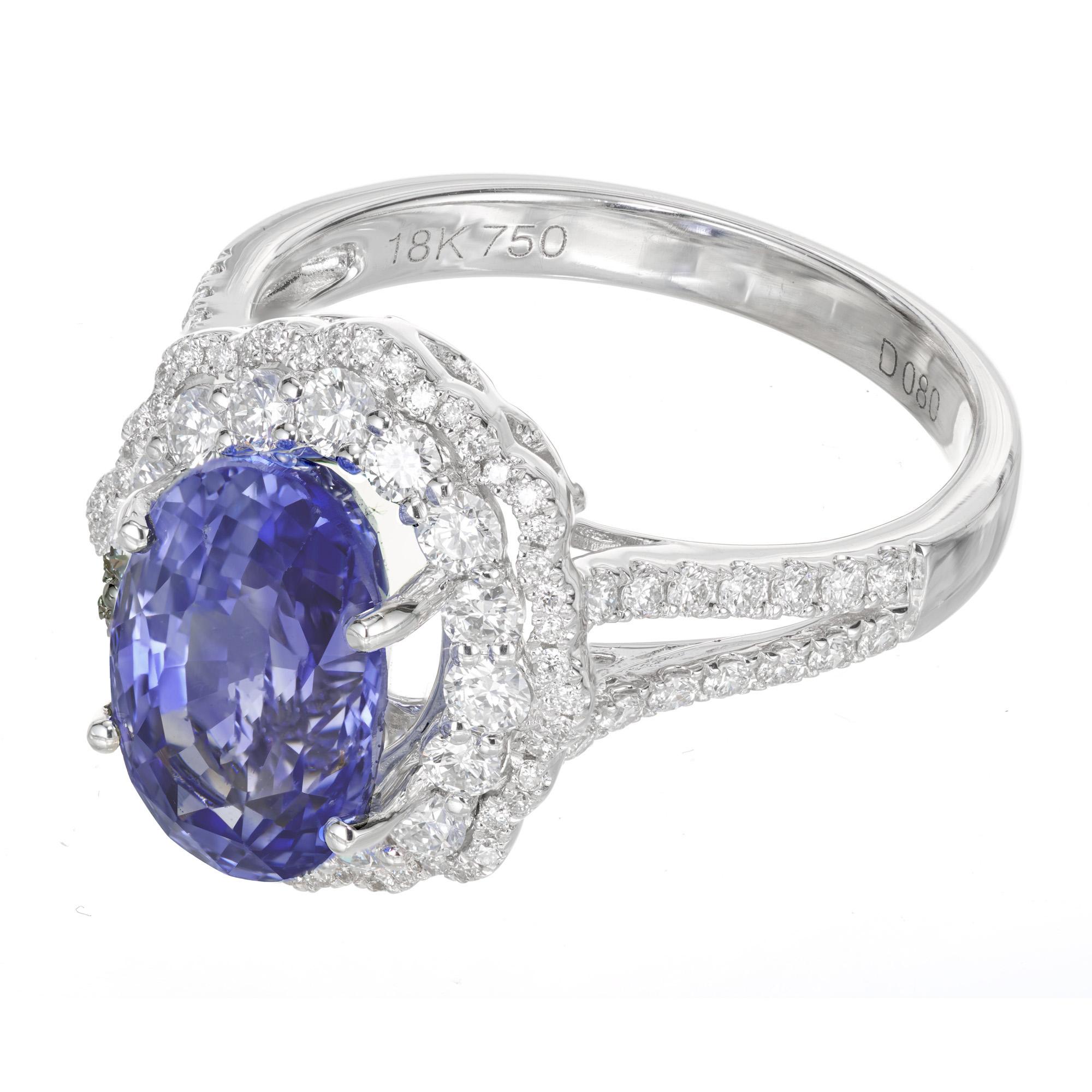 Verlobungsring mit GIA 4,55 Karat ovalem Saphir und Diamant-Halo aus Gold  (Ovalschliff) im Angebot