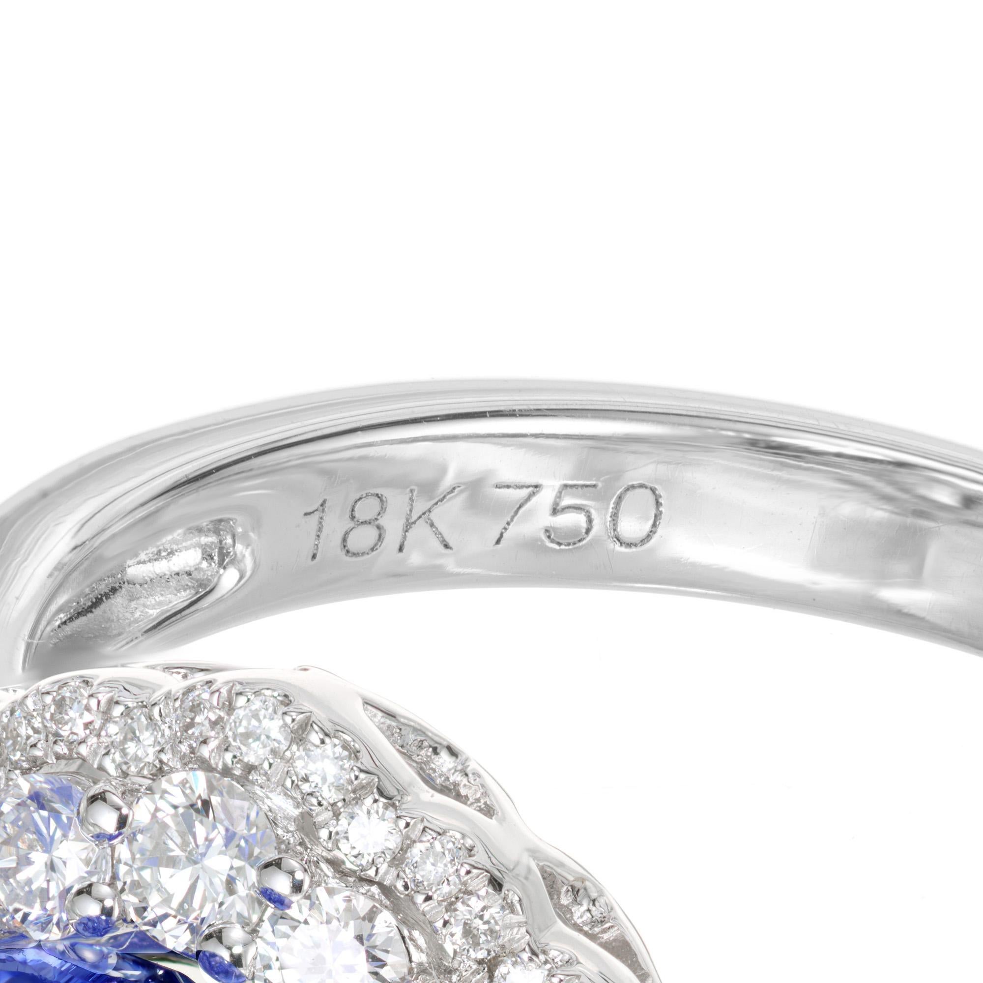 Peter Suchy GIA 4.55 Carat Oval Sapphire Diamond Halo Gold Engagement Ring For Sale 2
