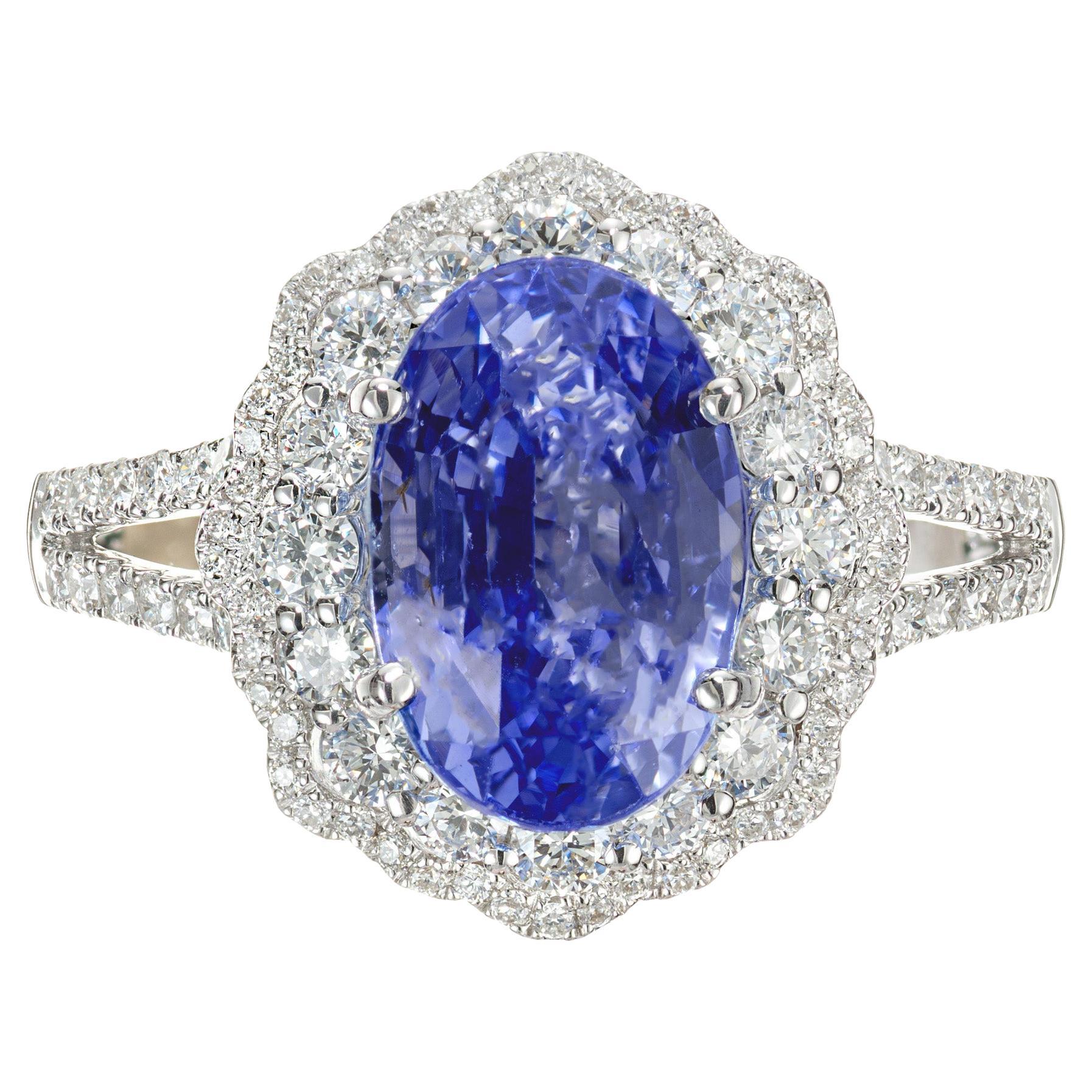 Peter Suchy GIA 4.55 Carat Oval Sapphire Diamond Halo Gold Engagement Ring 