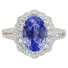 Peter Suchy GIA Anello di fidanzamento in oro con zaffiro ovale e diamante aureolato da 4,55 carati
