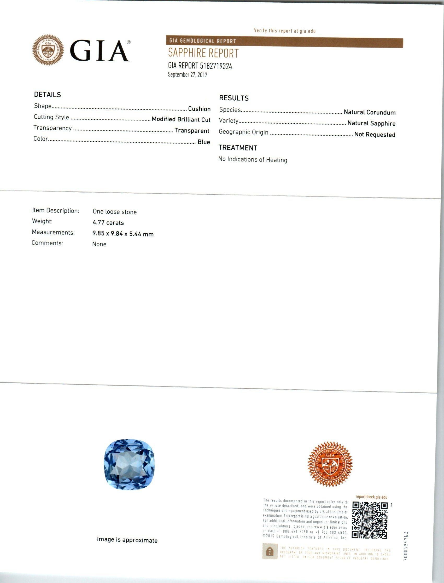 Verlobungsring, GIA zertifizierter 4,77 Karat Saphir Diamant Platin von Peter Suchy im Zustand „Neu“ im Angebot in Stamford, CT