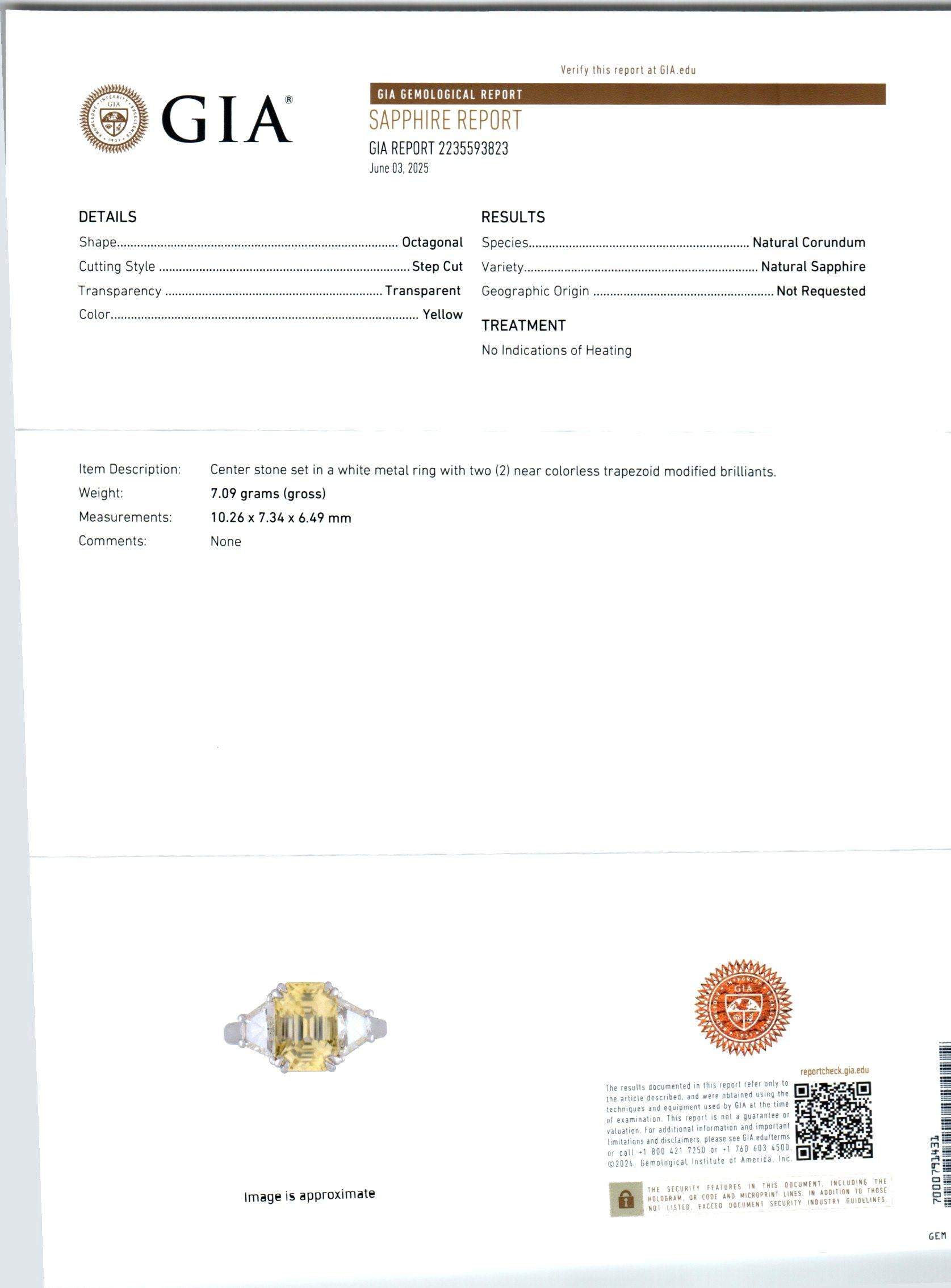 Peter Suchy Anello a tre pietre in platino con zaffiro e diamante certificato GIA da 4,80 carati A. Stone In condizioni buone in vendita a Stamford, CT