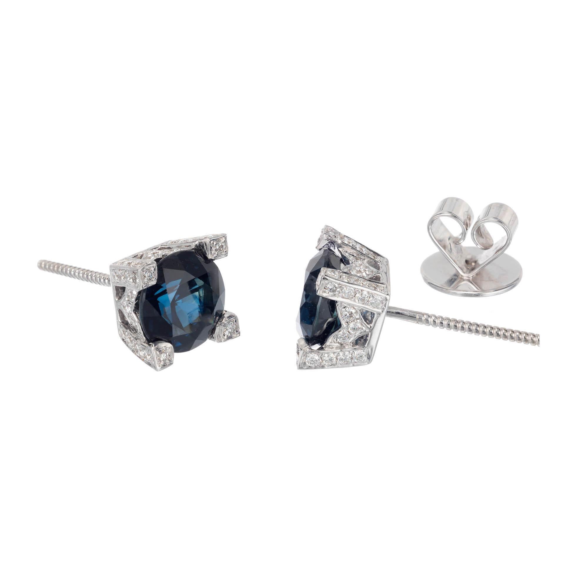Round Cut Peter Suchy GIA Certified 5.02 Carat Sapphire Diamond Stud Earrings For Sale