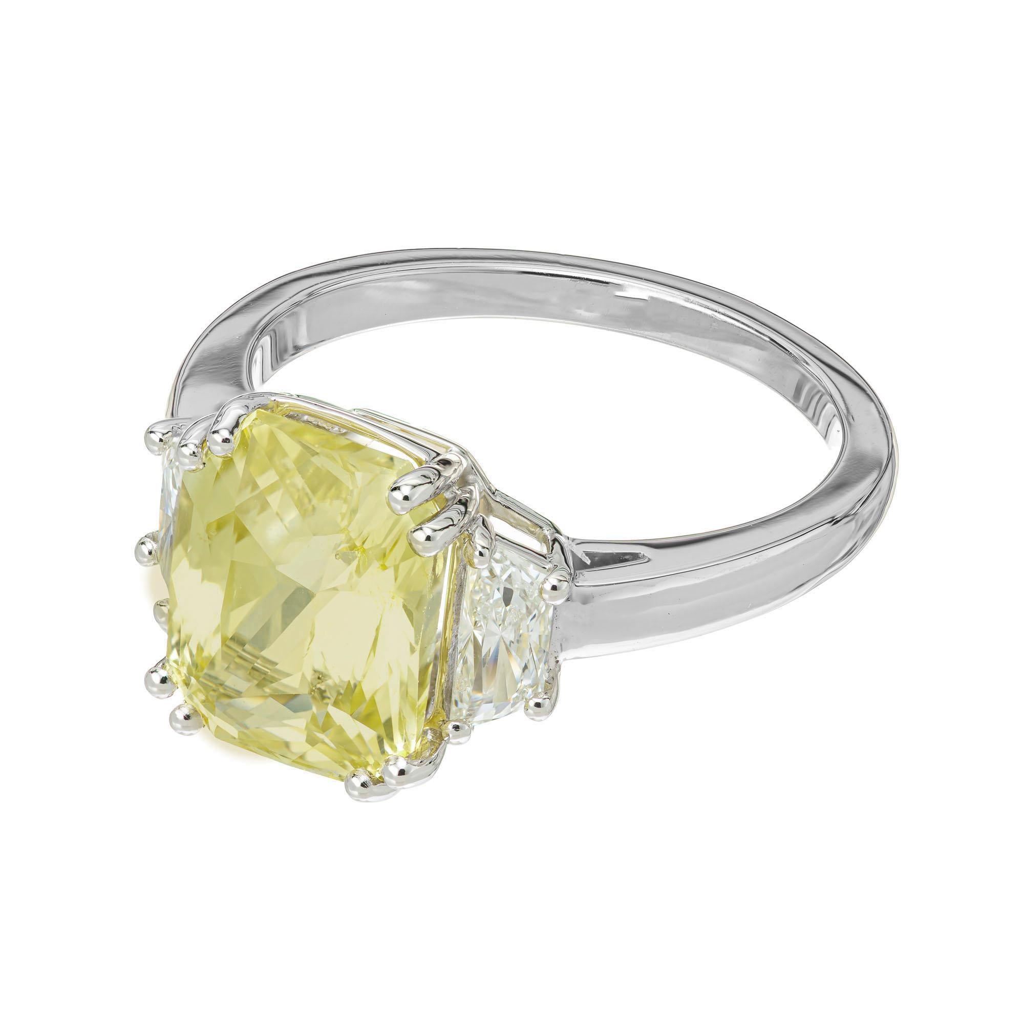Octagon Cut Peter Suchy GIA 5.03 Carat Sapphire Diamond Three-Stone Platinum Engagement Ring For Sale