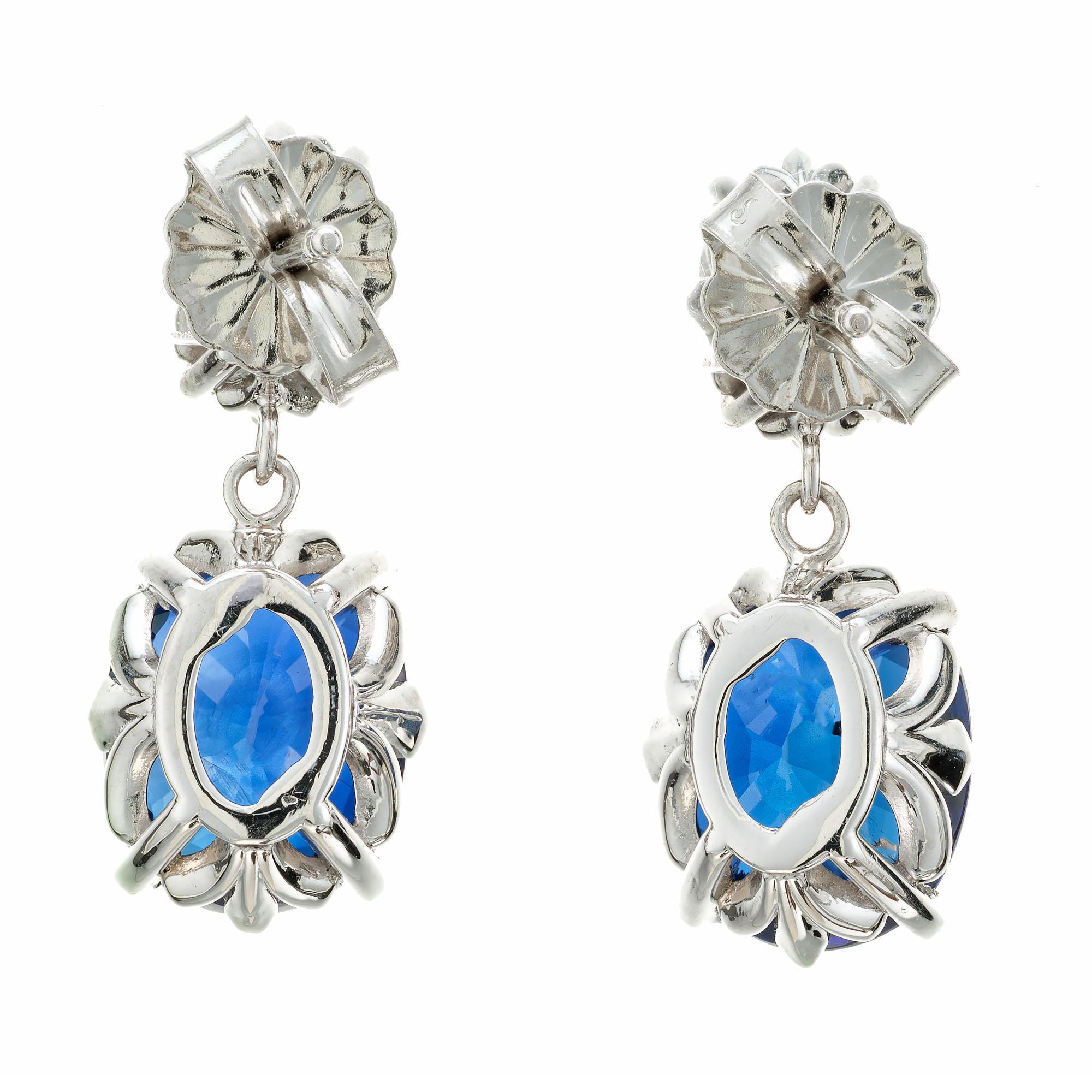 Peter Suchy GIA Certified 5.03 Carat Sapphire Diamond Platinum Dangle Earrings In New Condition For Sale In Stamford, CT