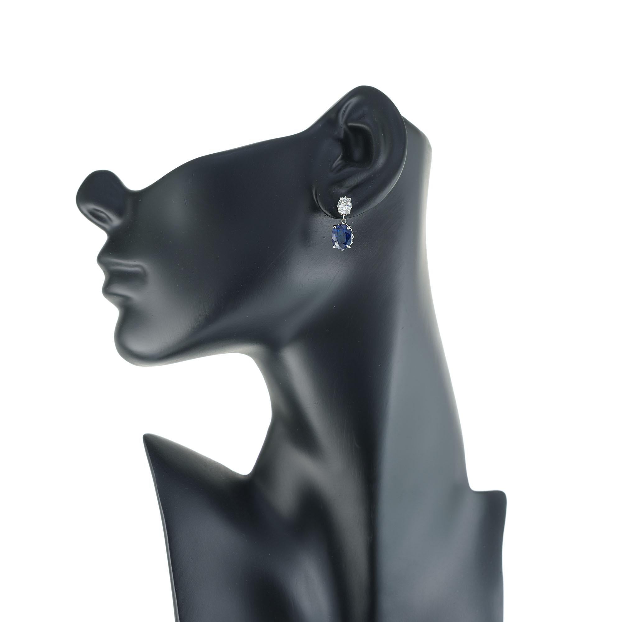 Women's Peter Suchy GIA Certified 5.03 Carat Sapphire Diamond Platinum Dangle Earrings For Sale