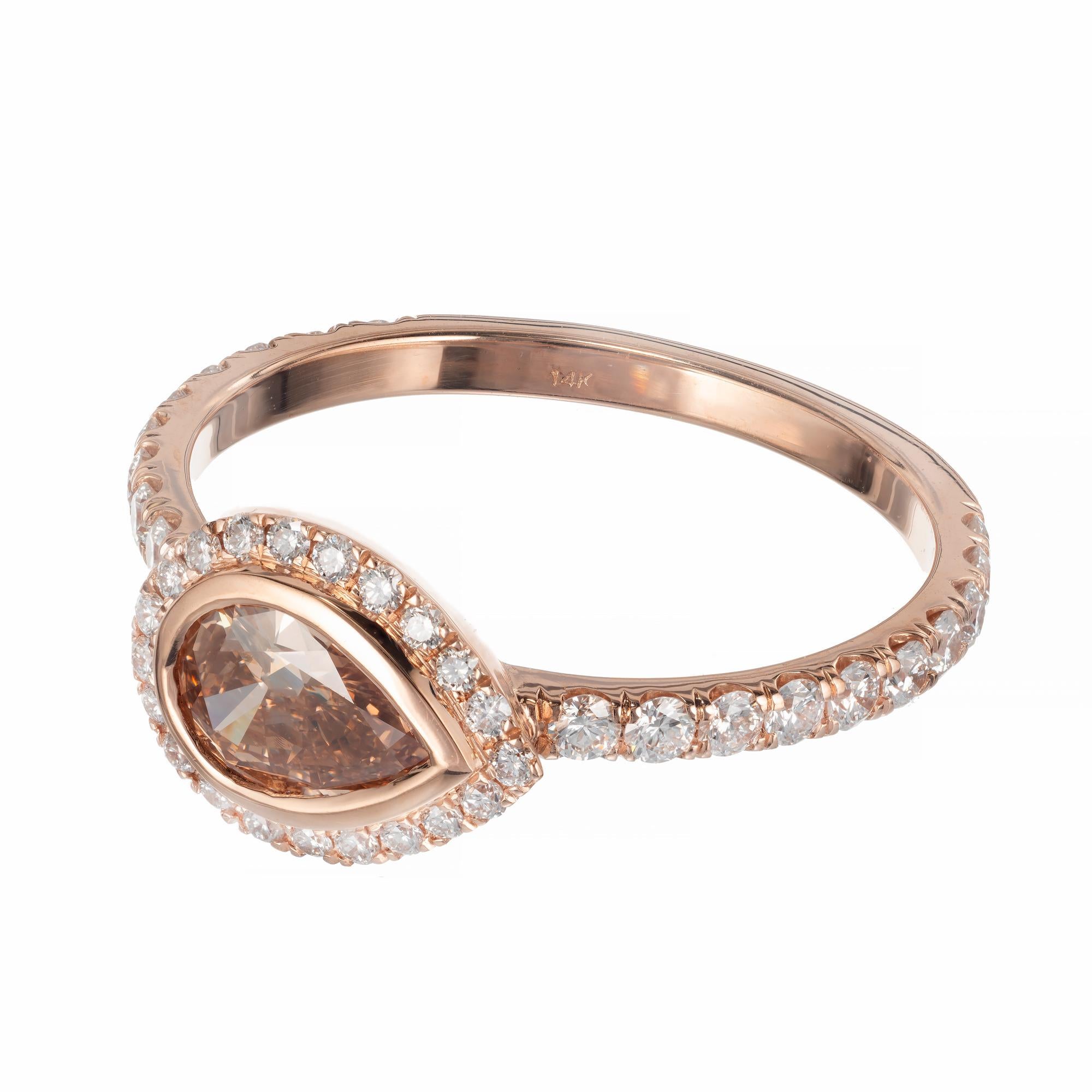 Pear Cut Peter Suchy GIA Certified .51 Carat Brown Diamond Rose Gold Engagement Ring For Sale