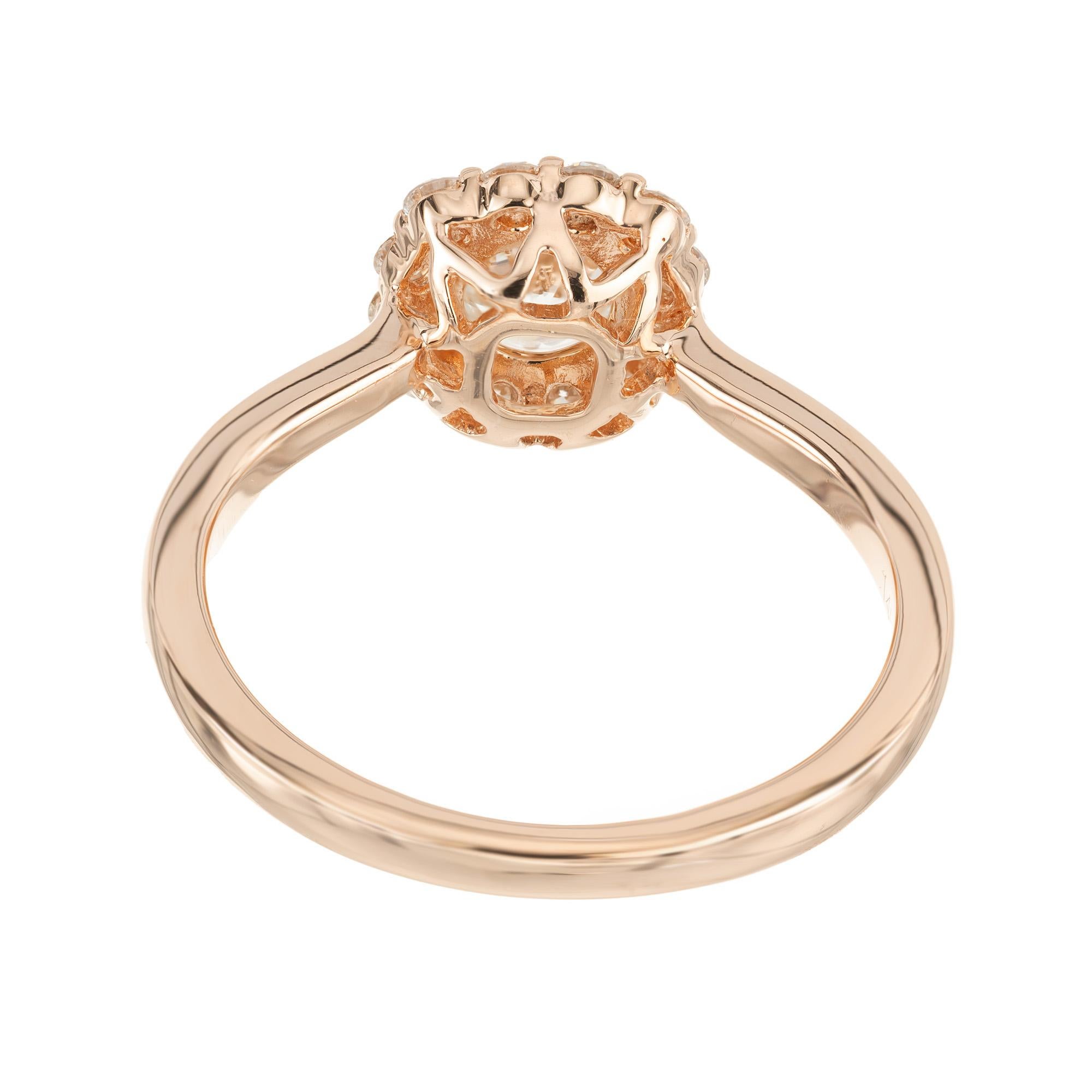 Peter Suchy GIA Certified .51 Carat Diamond Halo Rose Gold Engagement Ring For Sale 1