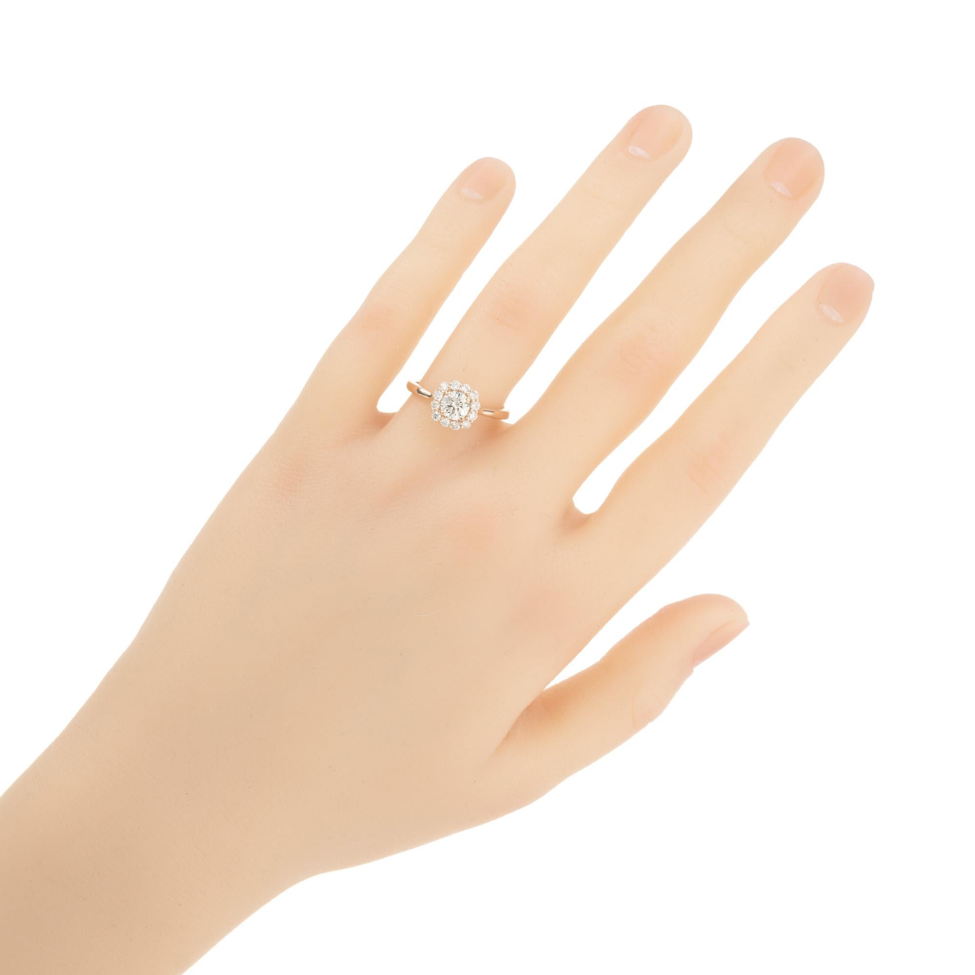 Peter Suchy GIA Certified .51 Carat Diamond Halo Rose Gold Engagement Ring For Sale 3