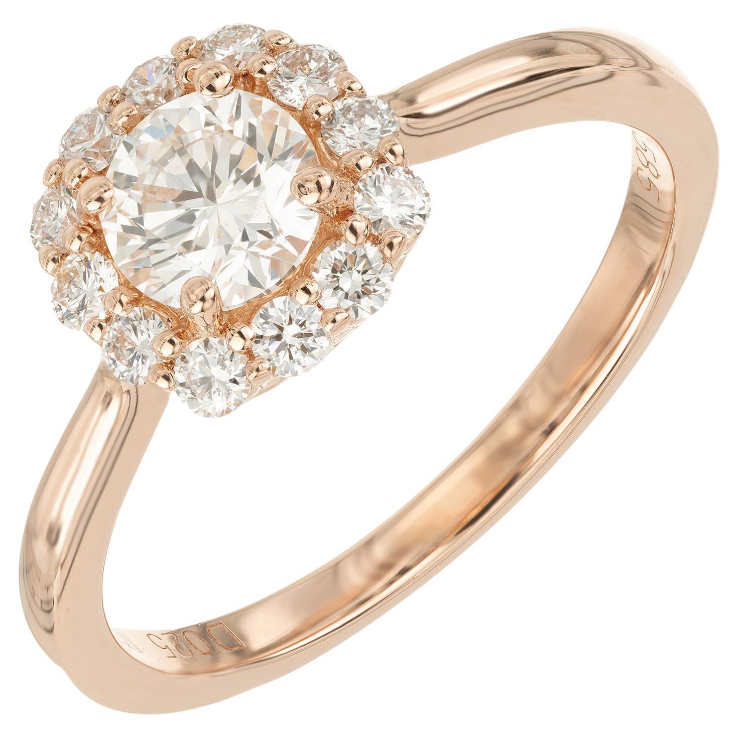 Peter Suchy GIA Certified .51 Carat Diamond Halo Rose Gold Engagement Ring