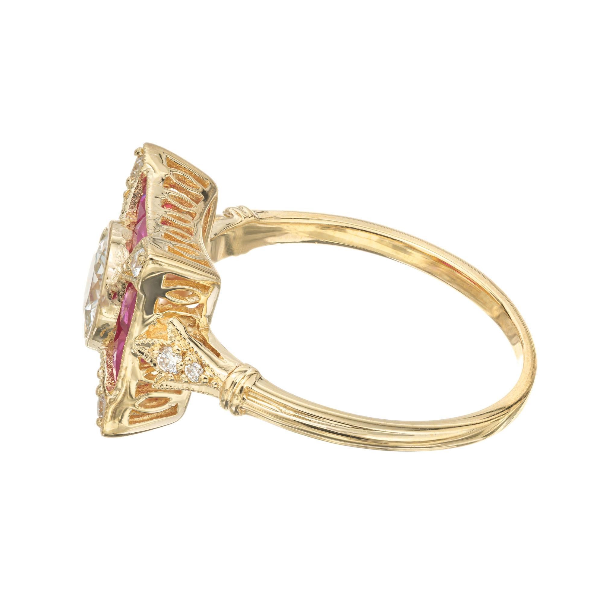 Verlobungsring mit GIA-zertifiziertem 1,52 Karat Diamant und Rubin aus Gelbgold Damen im Angebot