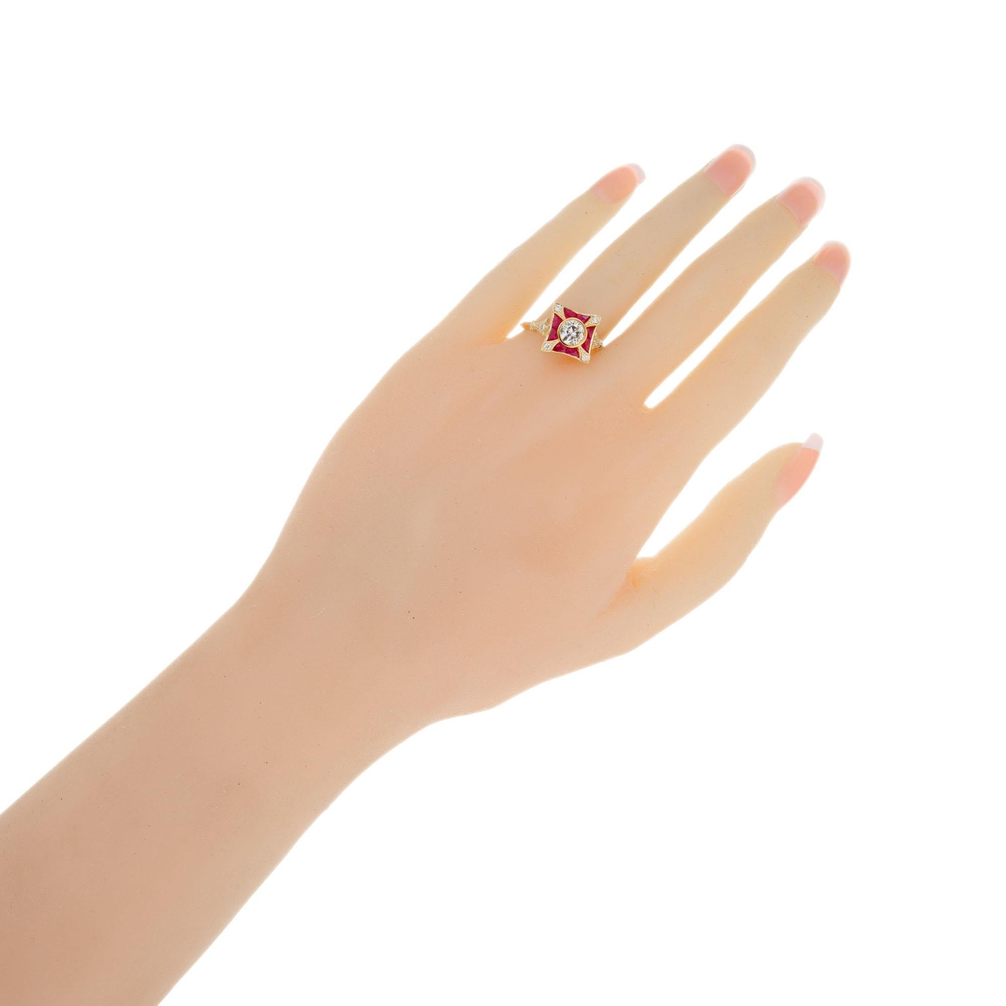 Verlobungsring mit GIA-zertifiziertem 1,52 Karat Diamant und Rubin aus Gelbgold im Angebot 2