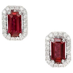 Peter Suchy GIA Certified .52 Carat Ruby Diamond Halo White Gold Earrings