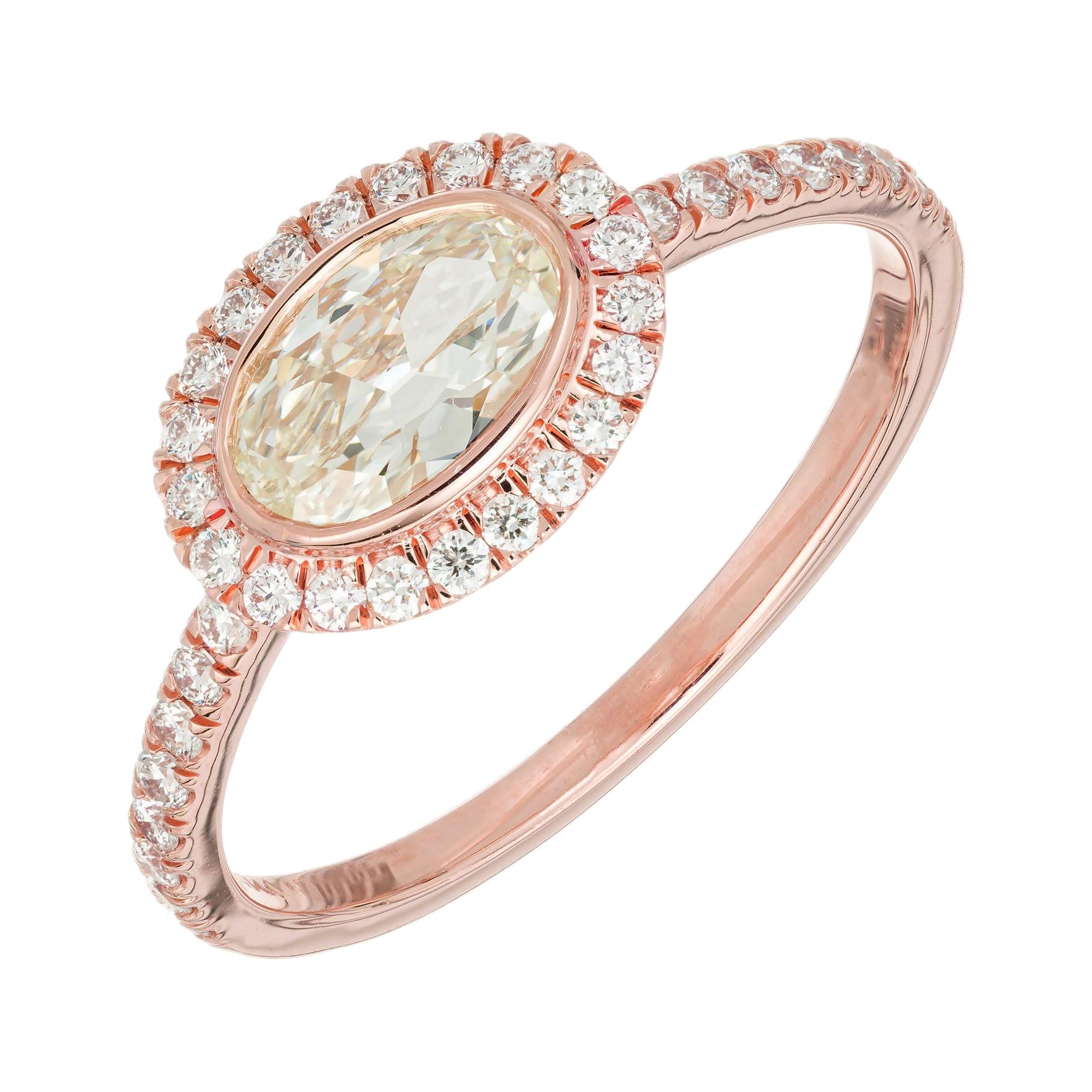 Bague de fiançailles de Peter Suchy en or rose avec halo de diamants de 0,33 carat certifiée par le GIA en vente