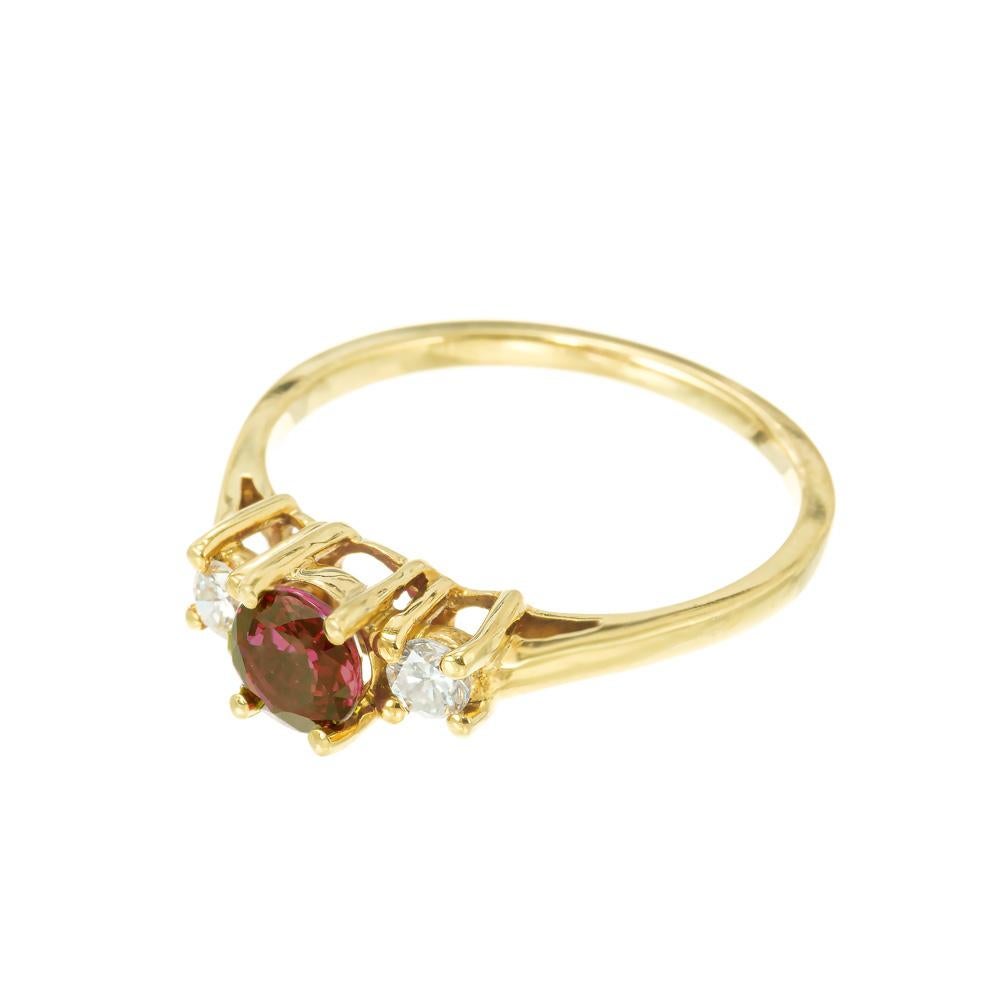 Round Cut Peter Suchy GIA Certified .55 Carat Round Ruby Diamond Gold Three-Stone Ring  For Sale