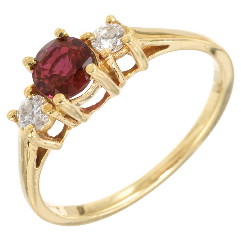 Peter Suchy GIA Certified .55 Carat Round Ruby Diamond Gold Three-Stone Ring  For Sale