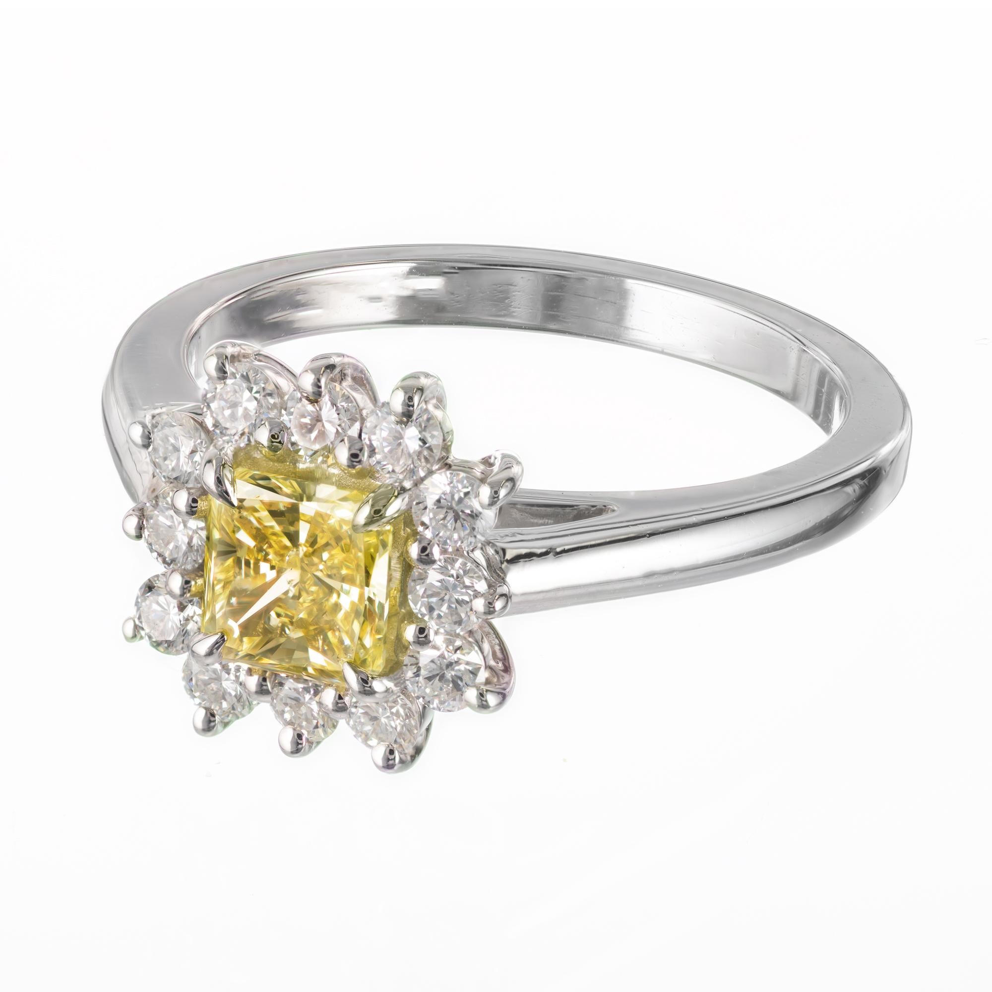 Round Cut Peter Suchy GIA Certified .55 Carat Yellow Diamond Platinum Engagement Ring For Sale
