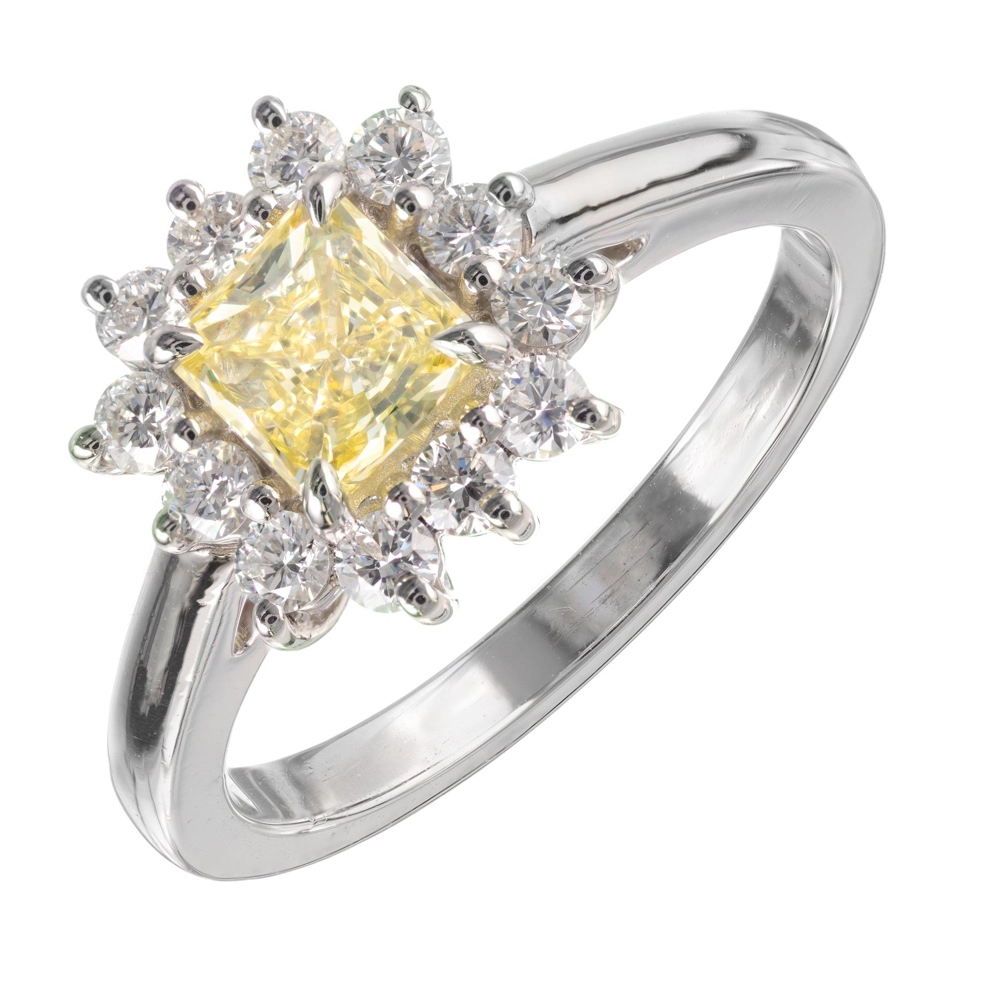 Peter Suchy GIA Certified .55 Carat Yellow Diamond Platinum Engagement Ring For Sale
