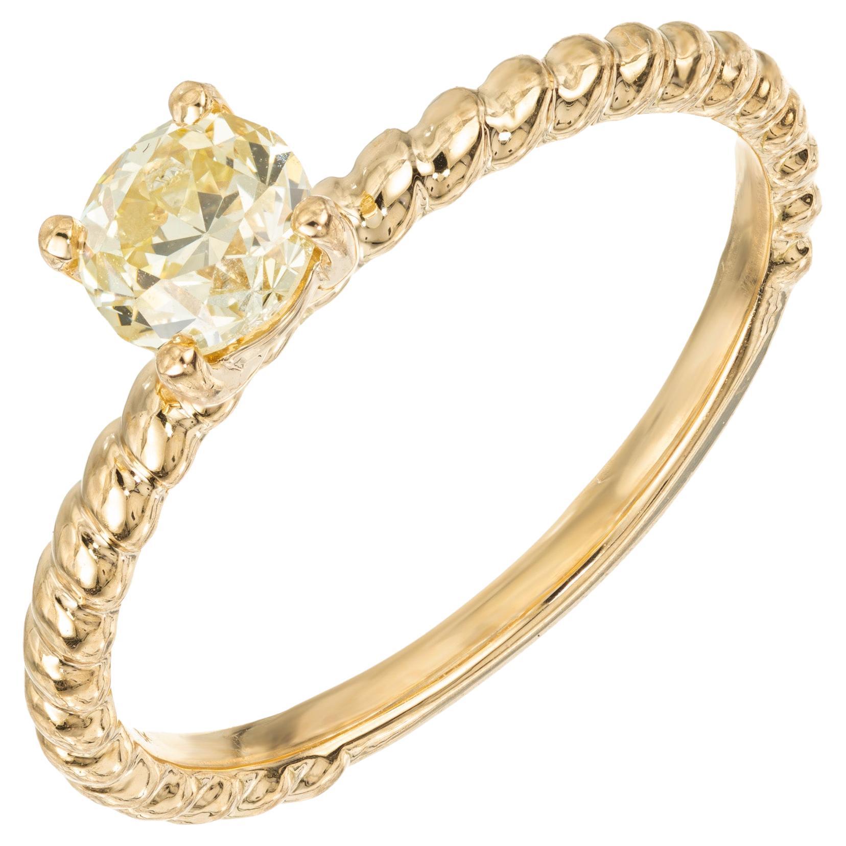 Peter Suchy GIA Certified .56 Carat Round Diamond Yellow Gold Engagement Ring For Sale