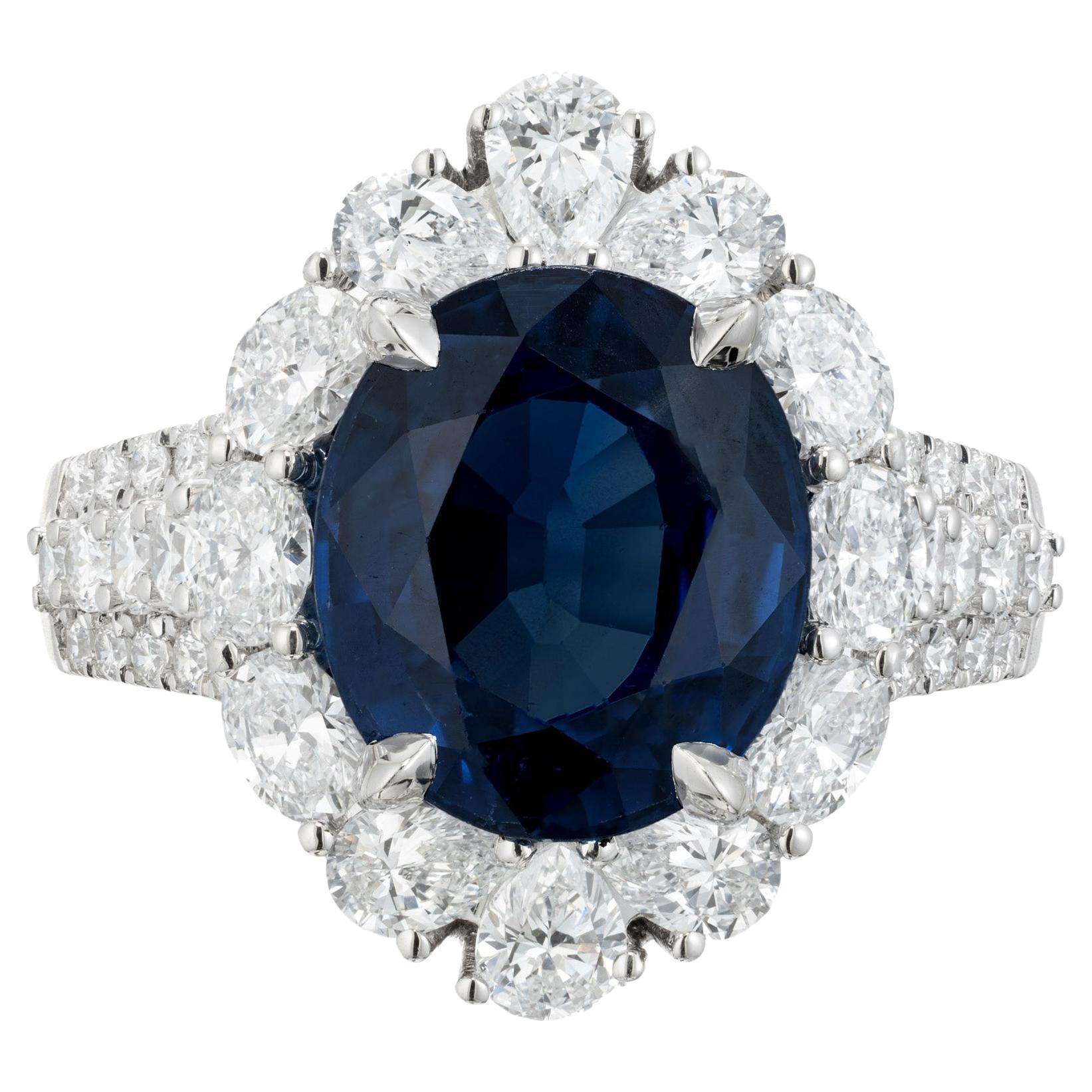 Bague de fiançailles en platine avec diamant saphir de 6.66 carats de Peter Suchy, certifiée par le GIA 