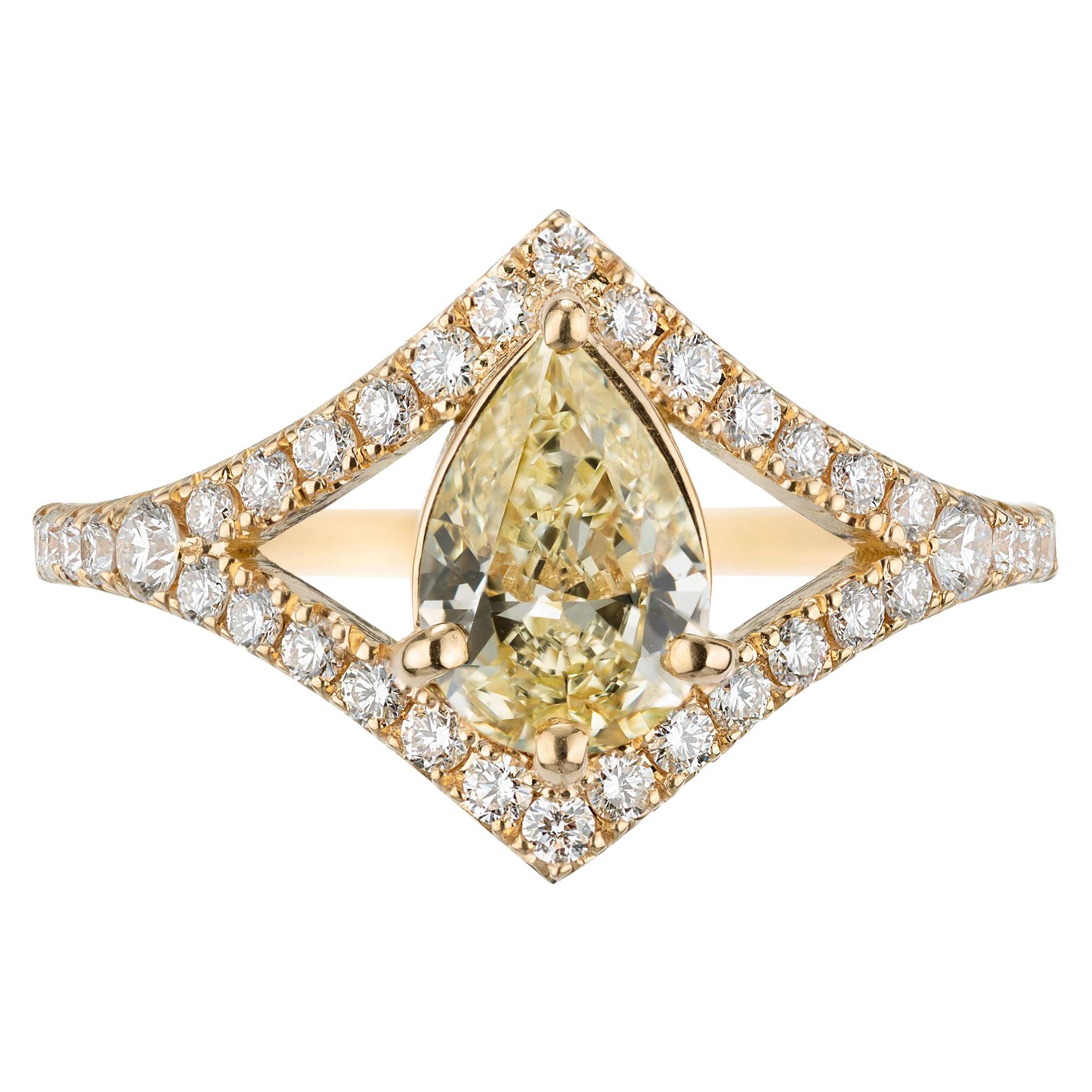 Peter Suchy GIA Certified .70 Carat Yellow Diamond Gold Engagement Ring