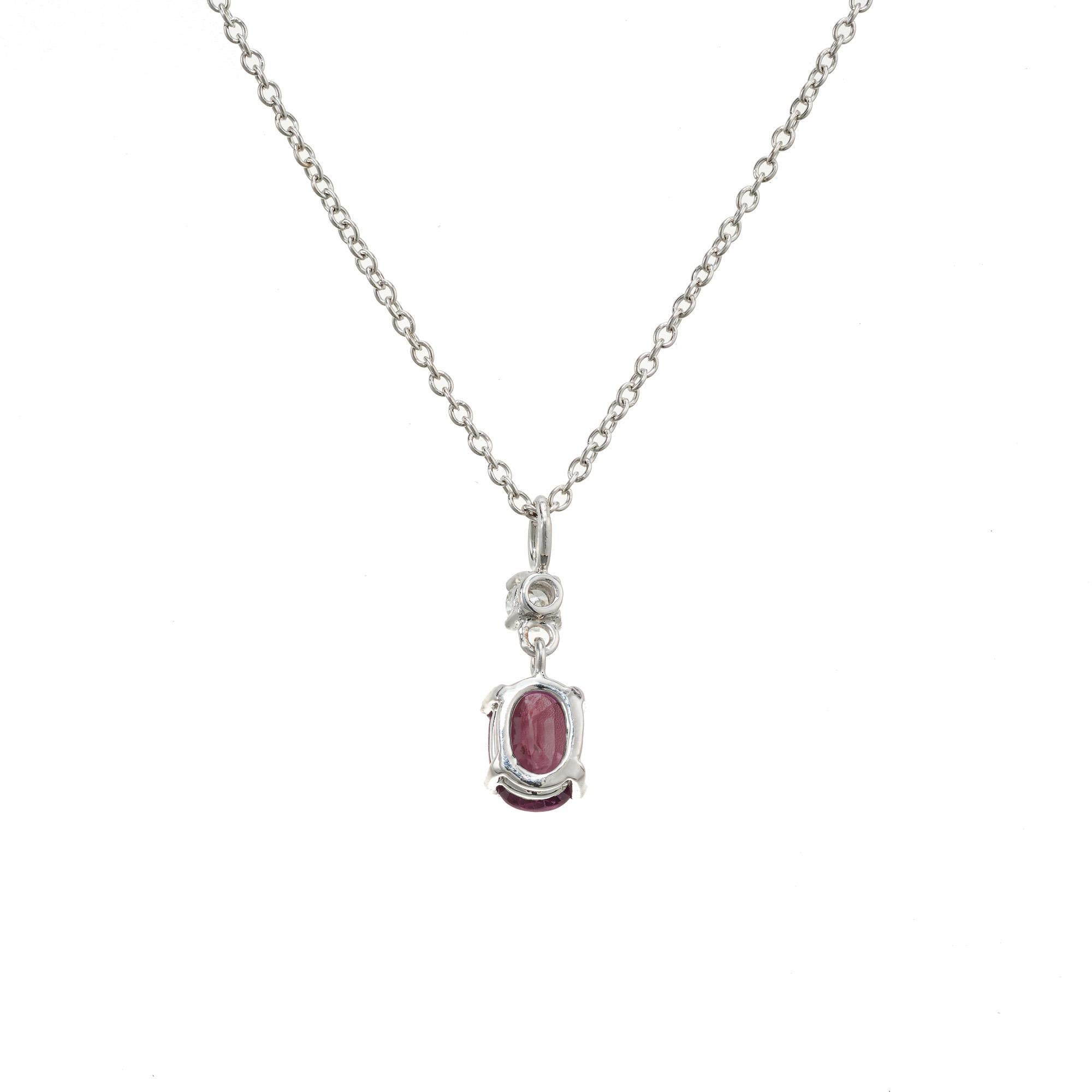 Oval Cut Peter Suchy GIA Certified .76 Ruby Diamond White Gold Pendant Necklace For Sale
