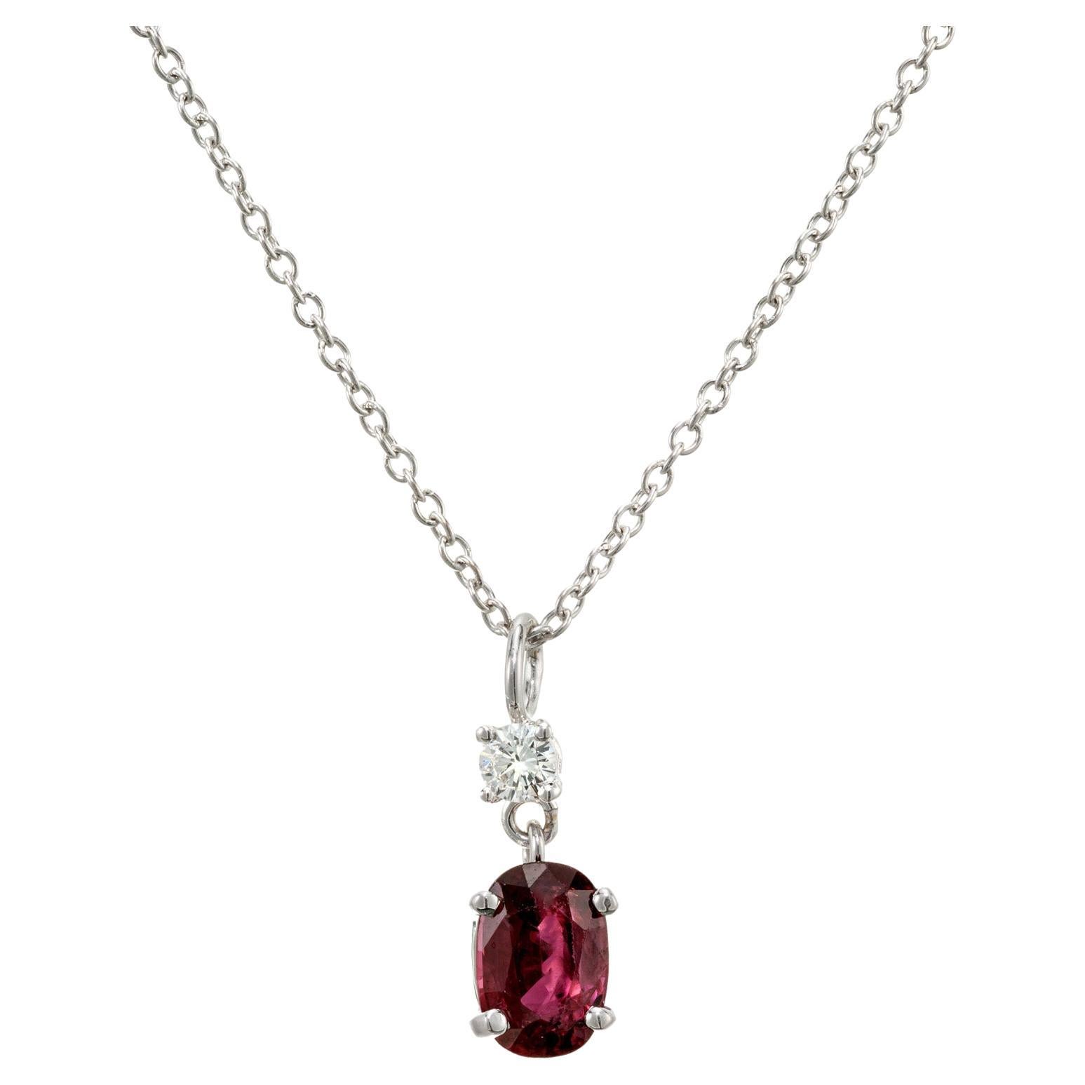 Peter Suchy GIA Certified .76 Ruby Diamond White Gold Pendant Necklace For Sale