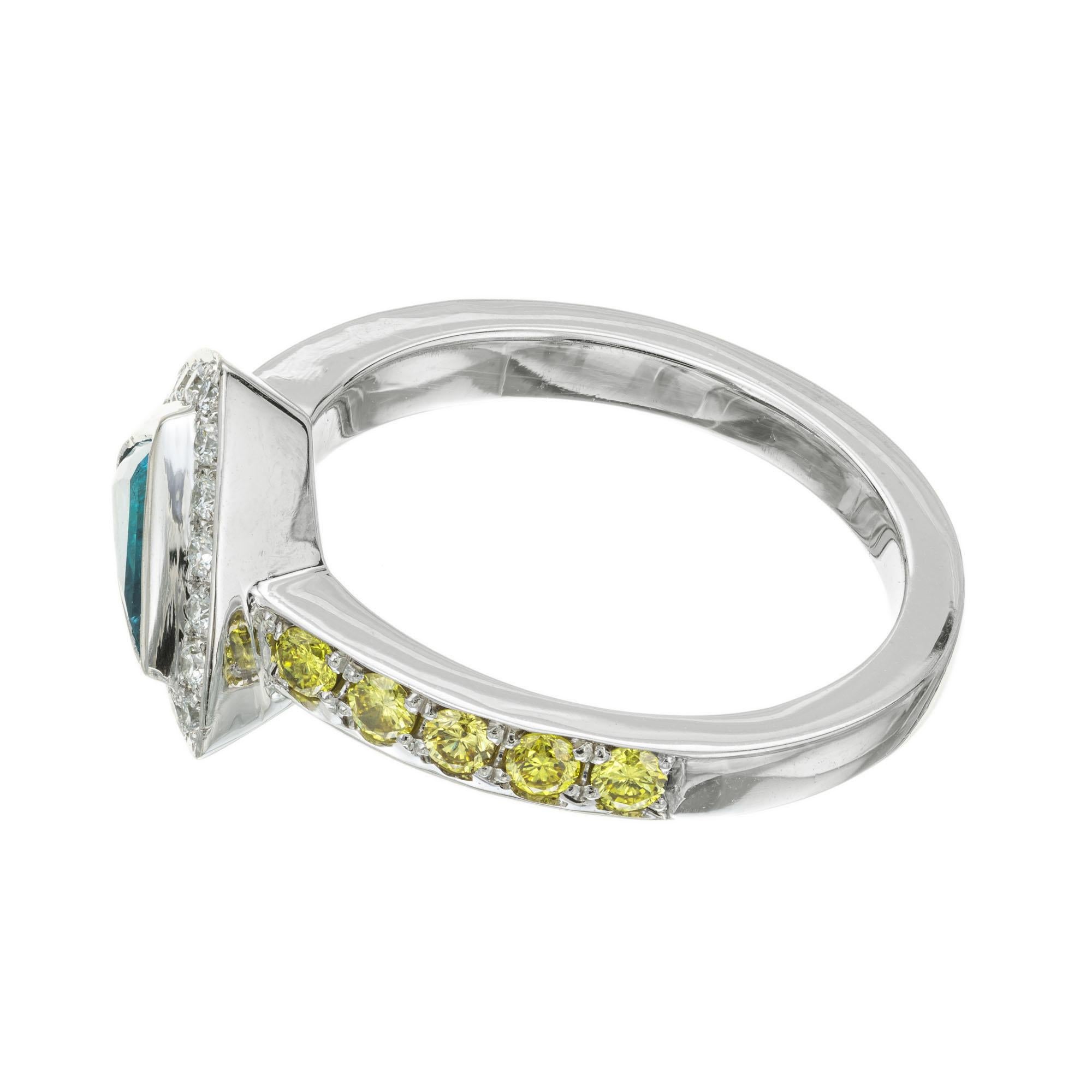 Round Cut Peter Suchy GIA .78 Carat Brazilian Paraiba Tourmaline Diamond Platinum Ring For Sale