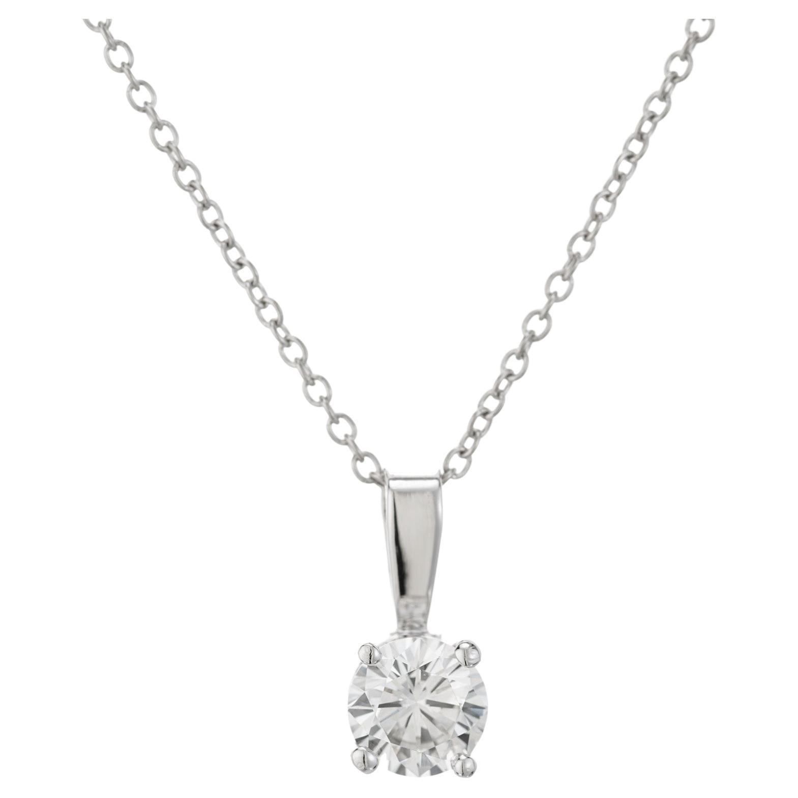 Peter Suchy GIA Certified .78 Carat Round Diamond Platinum Pendant Necklace For Sale